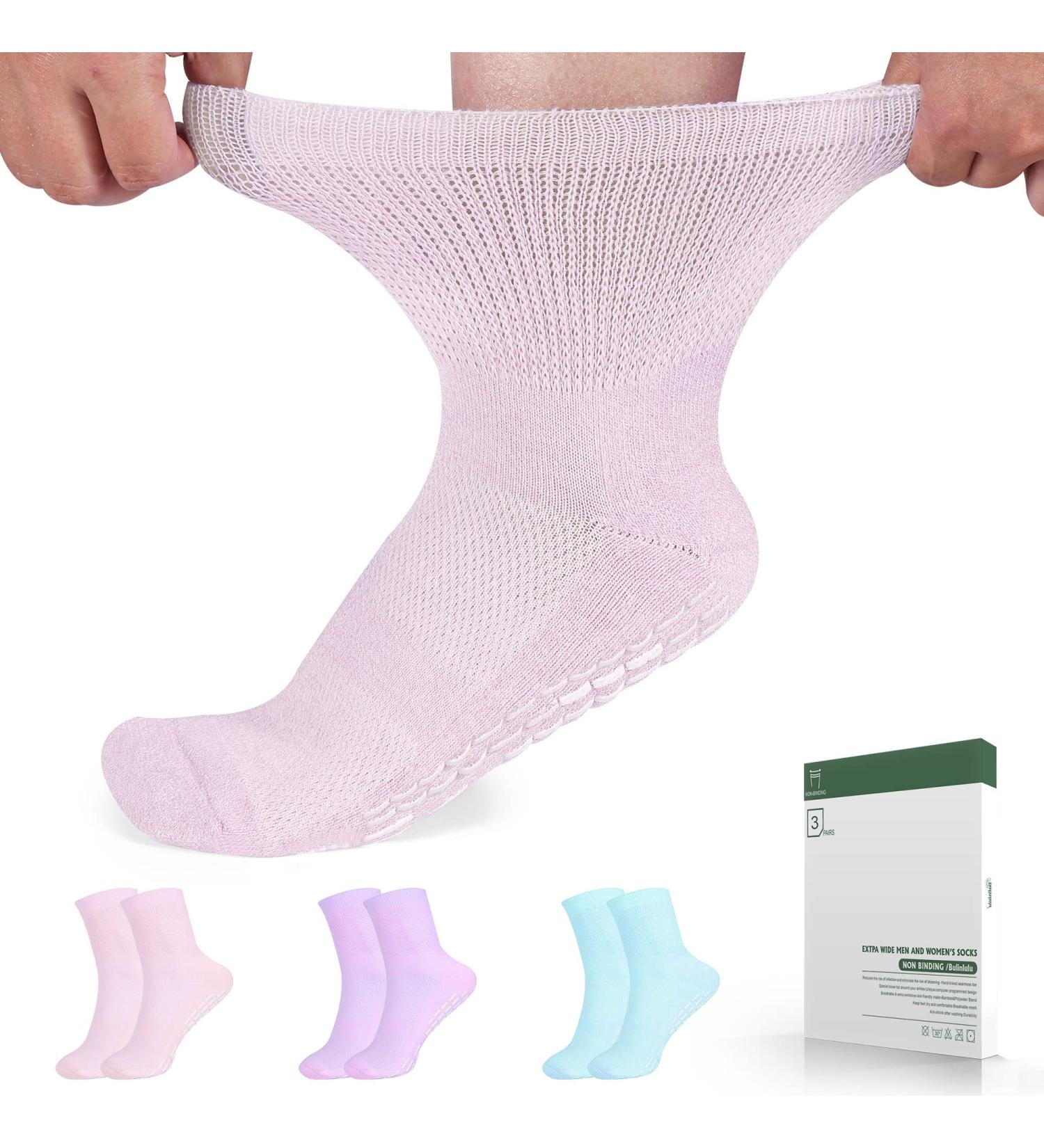 Bulinlulu Diabetic Socks with Grips - 3 Pairs Non-Binding Bamboo Ankle Socks for Women & Men - Bright Colors - Large Size - Buy Online on GoSupps.com