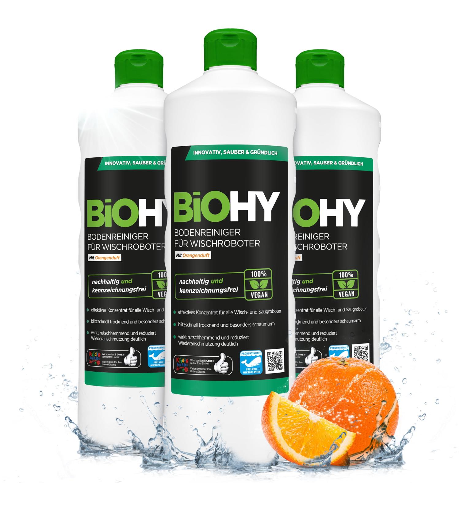 Biohy Floor Cleaner for Wiping Robots - Orange Scented 3x1L | Eco-Friendly Concentrate | Streak-Free Cleaning Solution - Buy Online on GoSupps.com