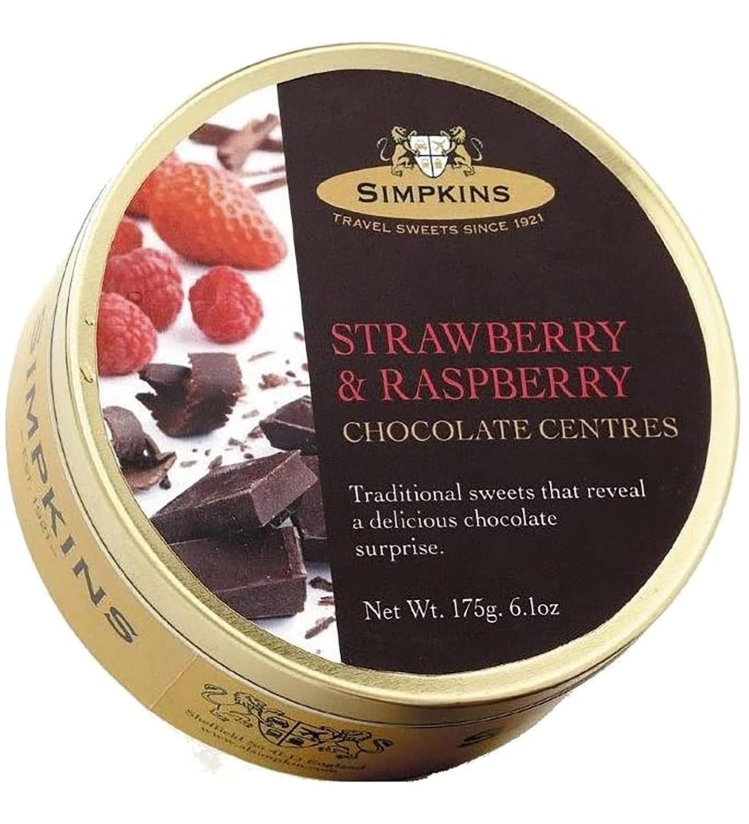 Simpkins Strawberry and Raspberry Chocolate Filled Travel Tin 200g - The Original Travel Tin Manufacturer - All Natural Colours and Flavours - Vegetarian and Vegan Friendly - Gluten and Dairy Free