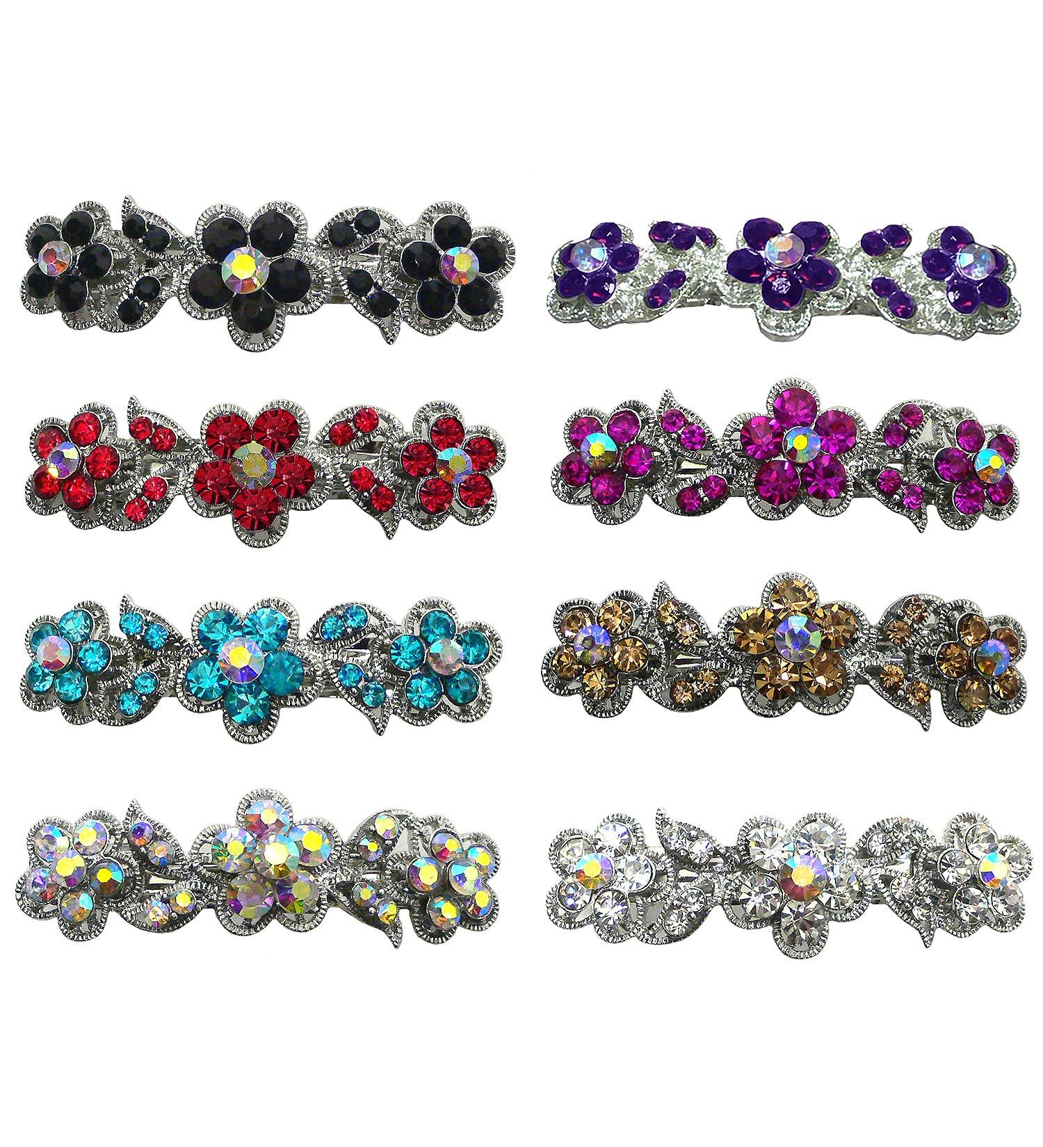 Set of 8 Sparkly Crystal Hair Barrettes - Small French Clips in 8 Colors - JCGY 8338 - Buy Online on GoSupps.com