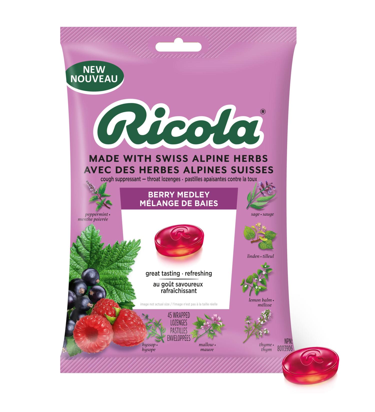 Ricola Berry Medley Cough Suppressant Throat Drops 45 Count Bag - Buy Online on GoSupps.com