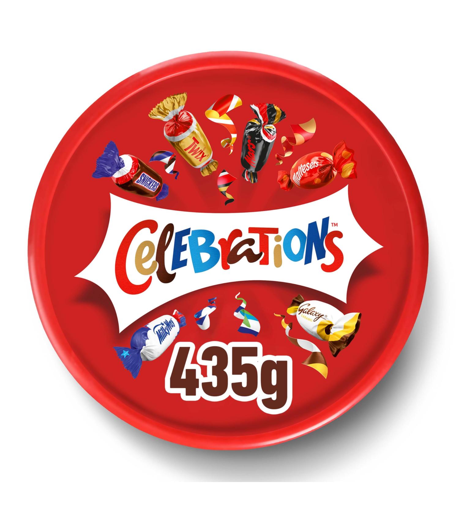 CELEBRATIONS - Bo te Cadeau en M tal - Assortiment de Chocolats au Lait Partager - Coffret No l - Chocolats Offrir - SNICKERS TWIX MARS MALTESERS BOUNTY et autres - 435g 435 g (Lot de 1) - Buy Online on GoSupps.com