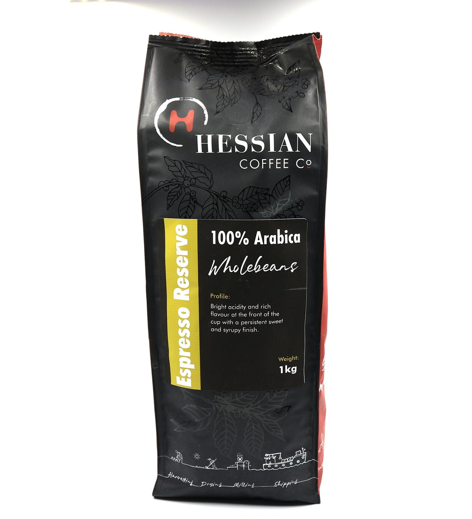 Hessian Coffee Espresso Reserve Coffee Beans - 1kg Bag - Roasted in Small Batches in The UK - Espresso Reserve is Suitable for All Coffee Machines - Buy Online on GoSupps.com