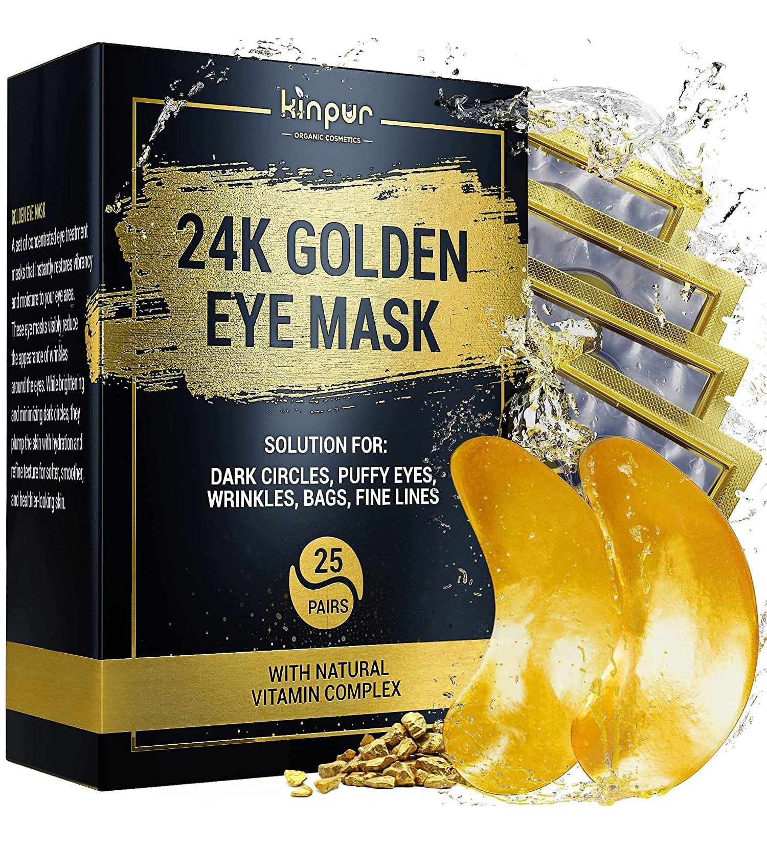 KINPUR Organic 24k Gold Under Eye Patches - Collagen Masks for Dark Circles, Puffy Eyes, Wrinkles - Hydrating Gel Pads for Eye Bags - 50pcs, All Skin Types - 25 Pairs - Buy Online on GoSupps.com