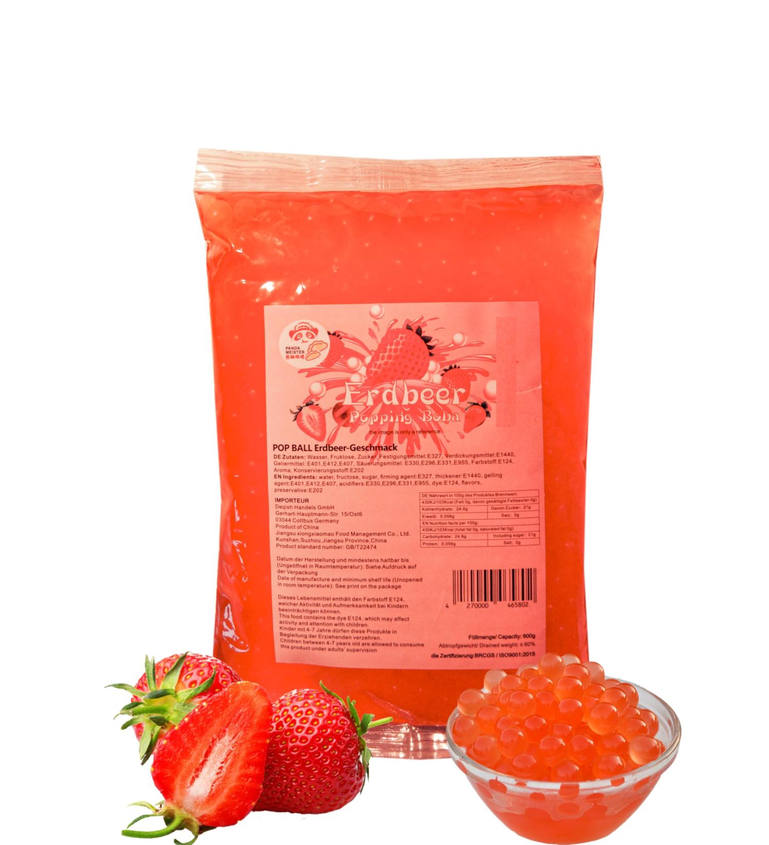 600g Strawberry Popping Boba Pearls - Vegan Bubble Tea Topping Set | ISO Certified | DIY Bubble Tea Ingredients - Buy Online on GoSupps.com