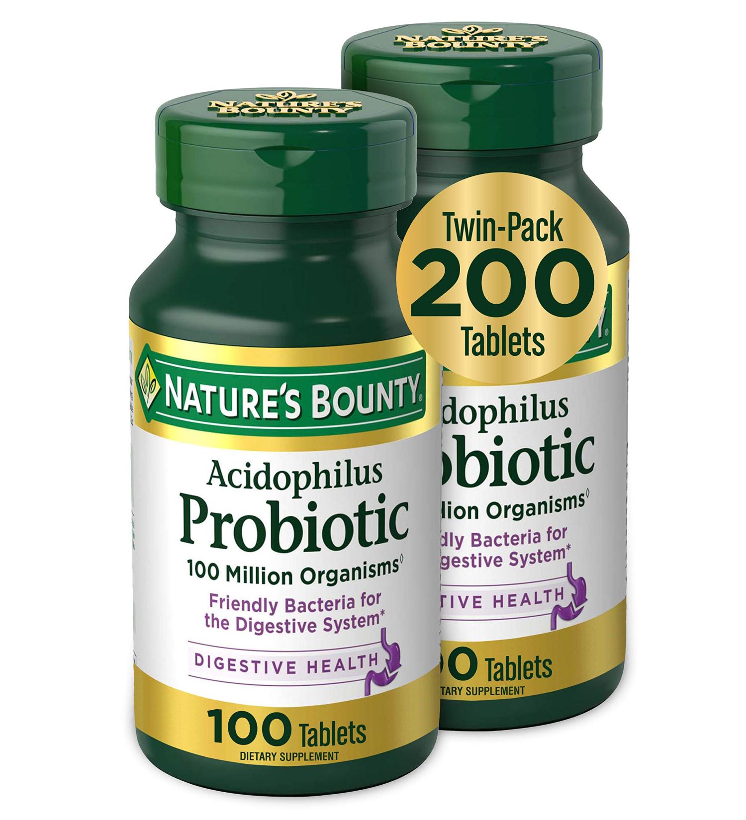 Nature's Bounty Acidophilus Probiotic Twin Pack - 200 Tablets for Digestive Health - Buy Online on GoSupps.com