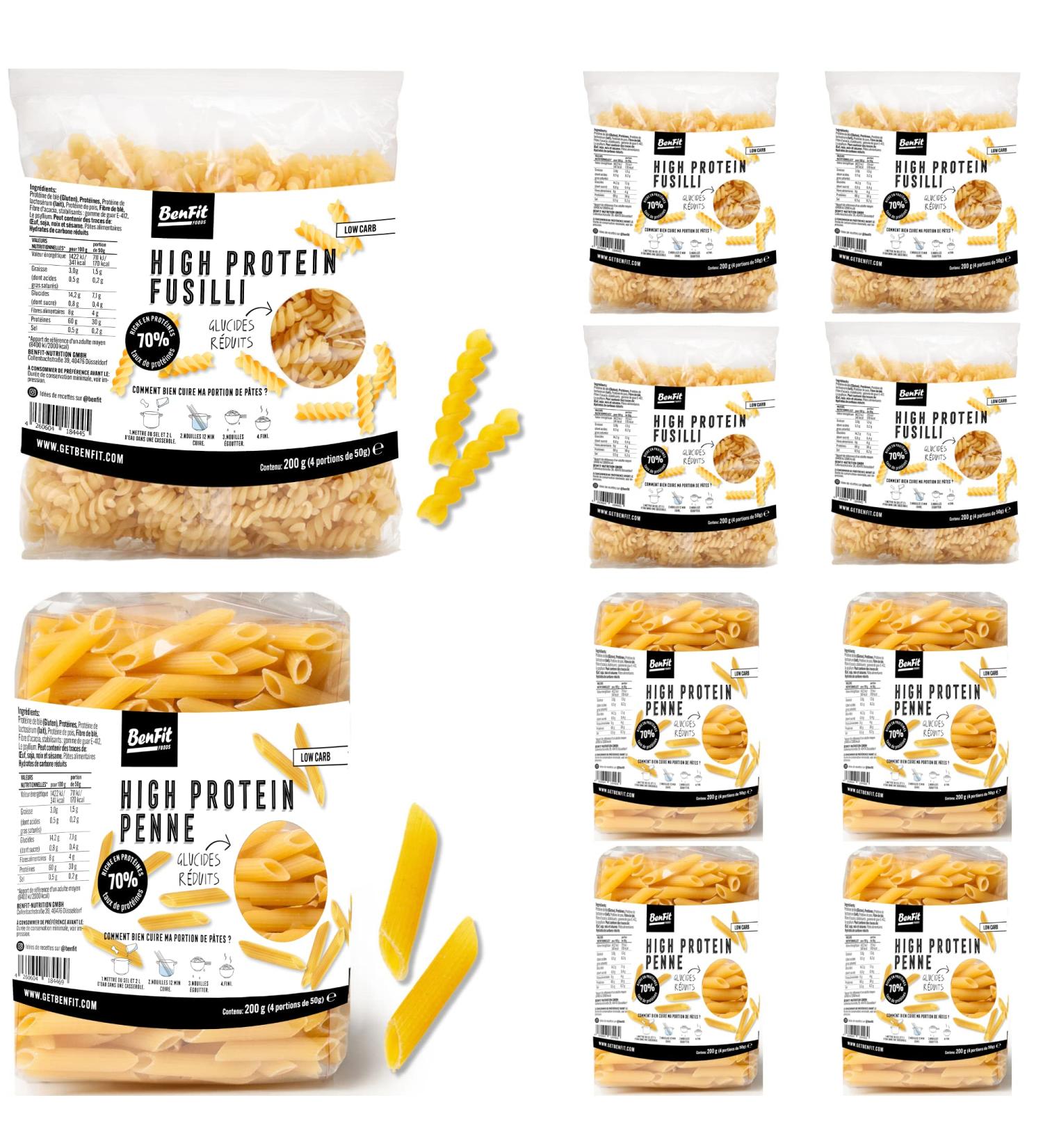 BenFit High Protein low carb pasta mix package - 8 x 200g penne and fusilli - low calorie and high in protein - alternative t - Buy Online on GoSupps.com