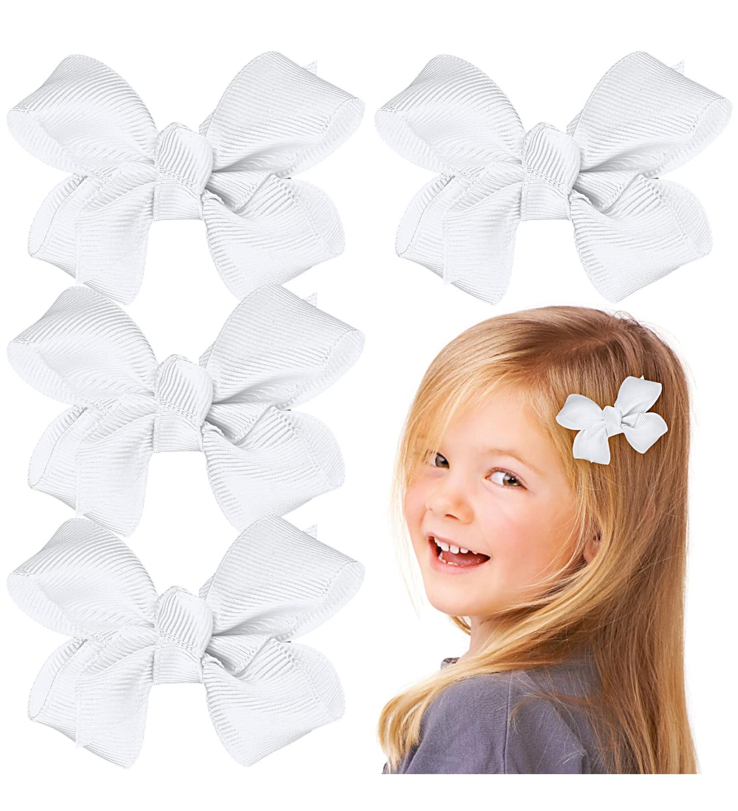 WLLHYF 3 Inch Hair Bows for Girls 4 Pieces Grosgrain Ribbon Alligator Clips bows Clips Hair Accessories For Babies Kids Toddlers Teens Gift (White) - Buy Online on GoSupps.com