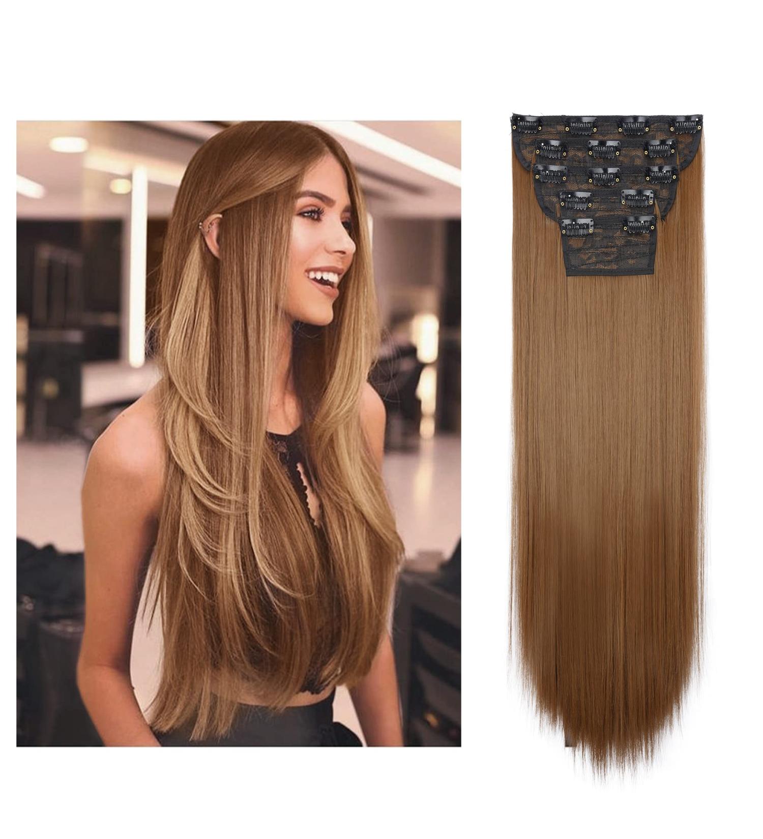 Buy Clip-In Hair Extensions - 50cm Thick Smooth 5-Part Set - Strawberry Blonde/Brown Mix for Women - Buy Online on GoSupps.com