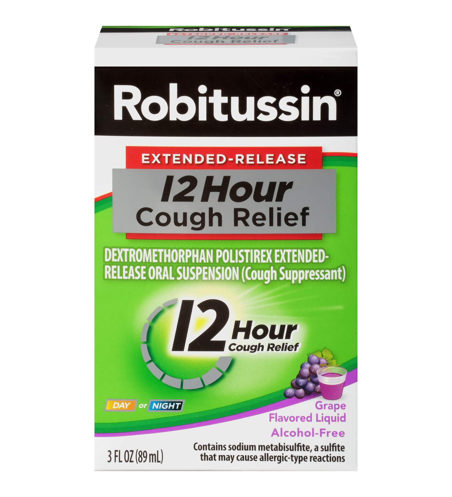 Robitussin Extended-Release 12 Hour Alcohol-Free Grape Cough Relief - 3 Fl Oz - Buy Online on GoSupps.com