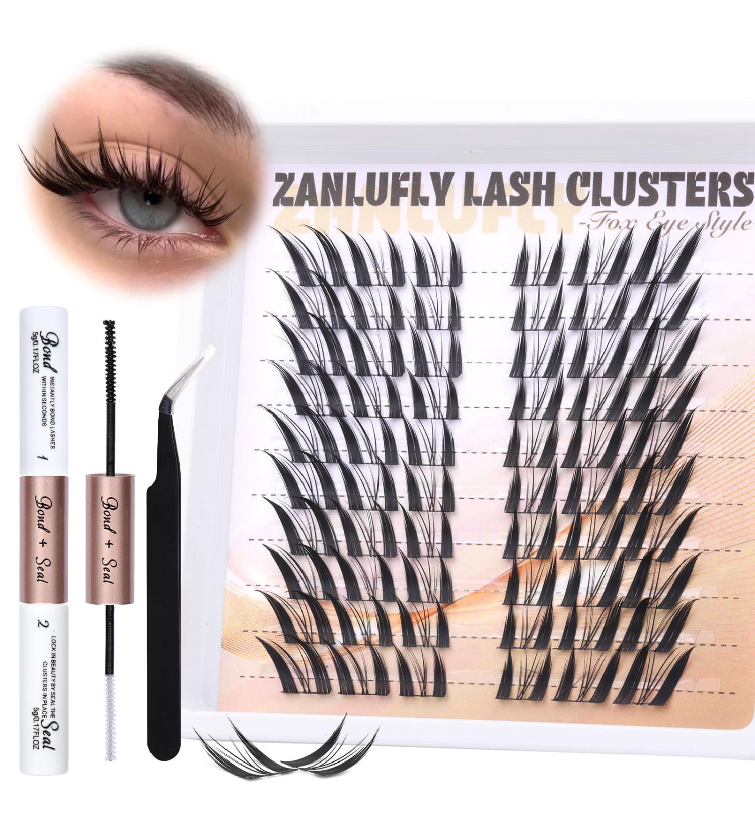 Lash Clusters Kit - Fox Eye Manga Lash Extensions | Natural Wispy Cat Eye DIY Lashes with Bond & Seal Applicator | International Shipping Available - Buy Online on GoSupps.com