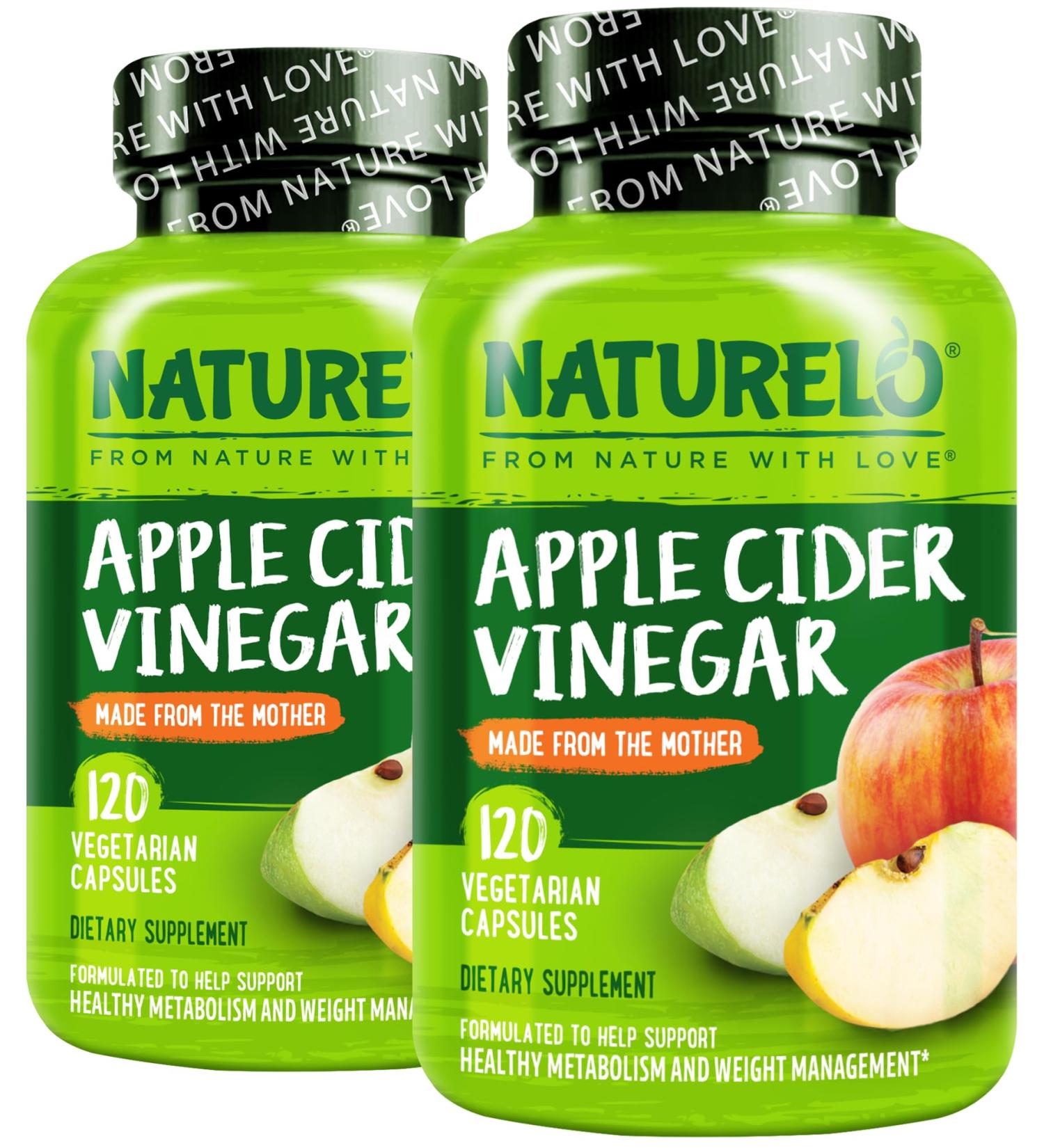 NATURELO Apple Cider Vinegar Capsules - Natural ACV with Mother Supplement for Men & Women for Detox Cleanse and Weight Management - 120 Vegan Capsules (Pack of 2) 120 Count (Pack of 2) - Buy Online on GoSupps.com