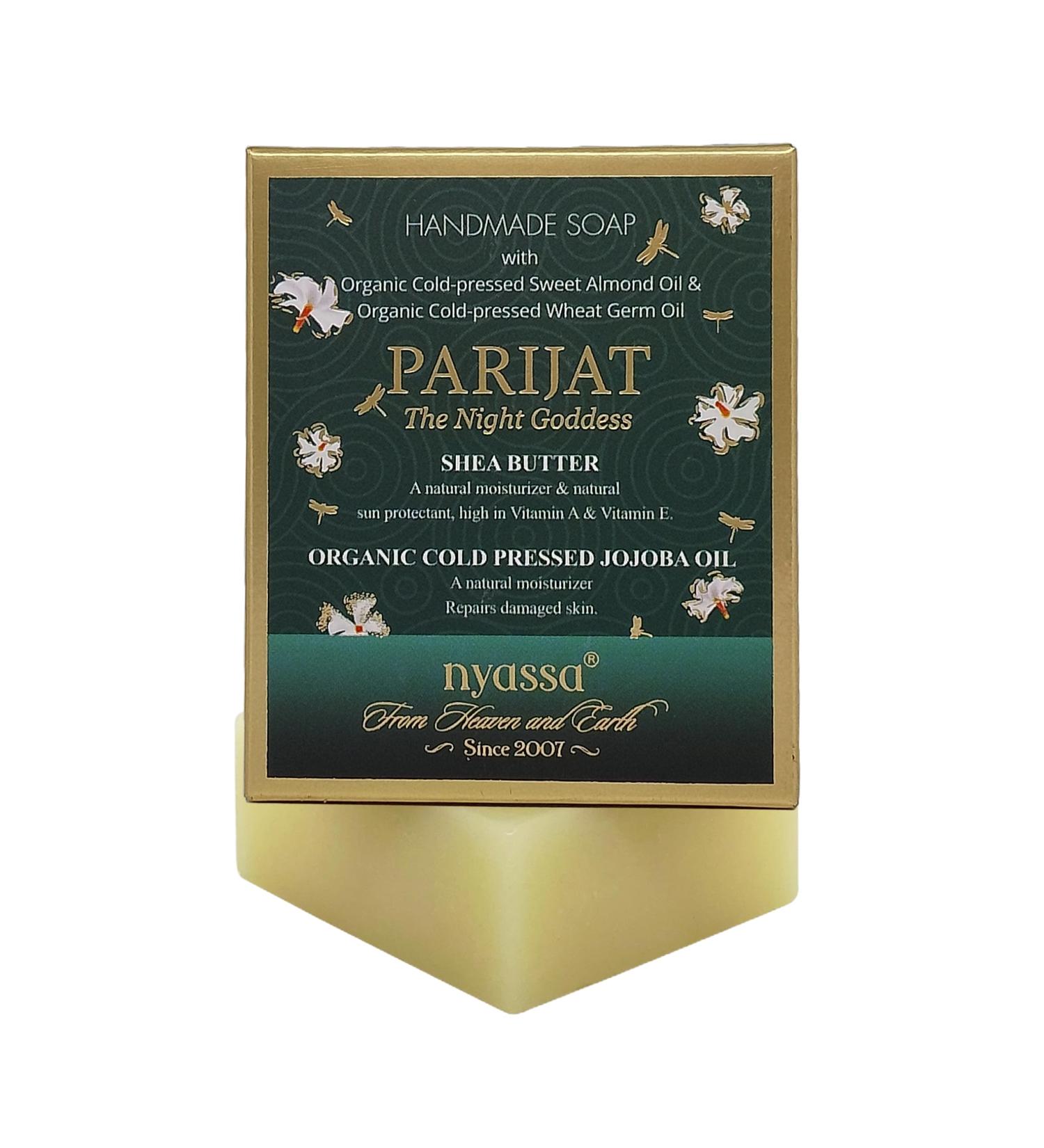Nyassa Parijat Night Blooming Jasmine Soap - 150gm Handmade with Turmeric & Shea Butter | Paraben Free Cruelty Free Vegetarian - Shop Internationally - Buy Online on GoSupps.com