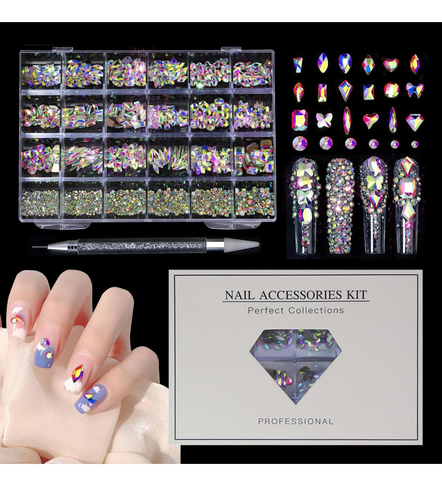Nail Gems Multi Shapes 3D Glass Ab Crystal Rhinestones Kit | Crystal Glass Ab Rhinestone Gems Flatback Round Bead Charm Gem Stone Jewelry Nail Crystals for Acrylic Nails Pochy - Buy Online on GoSupps.com