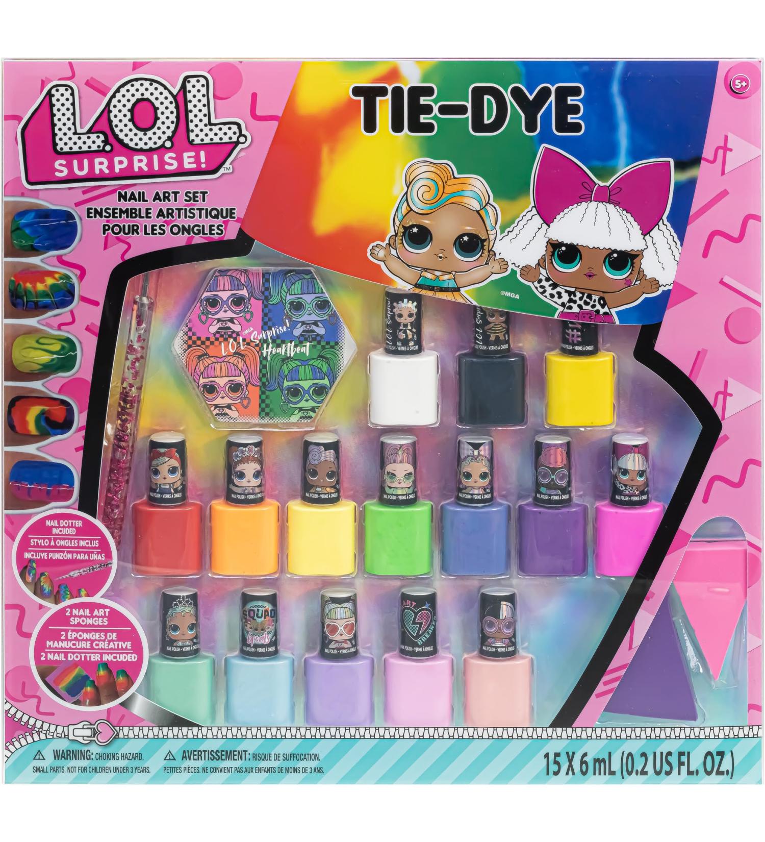 L.O.L Surprise! Tie-Dye Nail Art Set - 19-Piece Non-Toxic Nail Polish & Accessories for Kids (Ages 5+) - Perfect for Slumber Parties & Mani/Pedi Days - International Shipping Available - Buy Online on GoSupps.com
