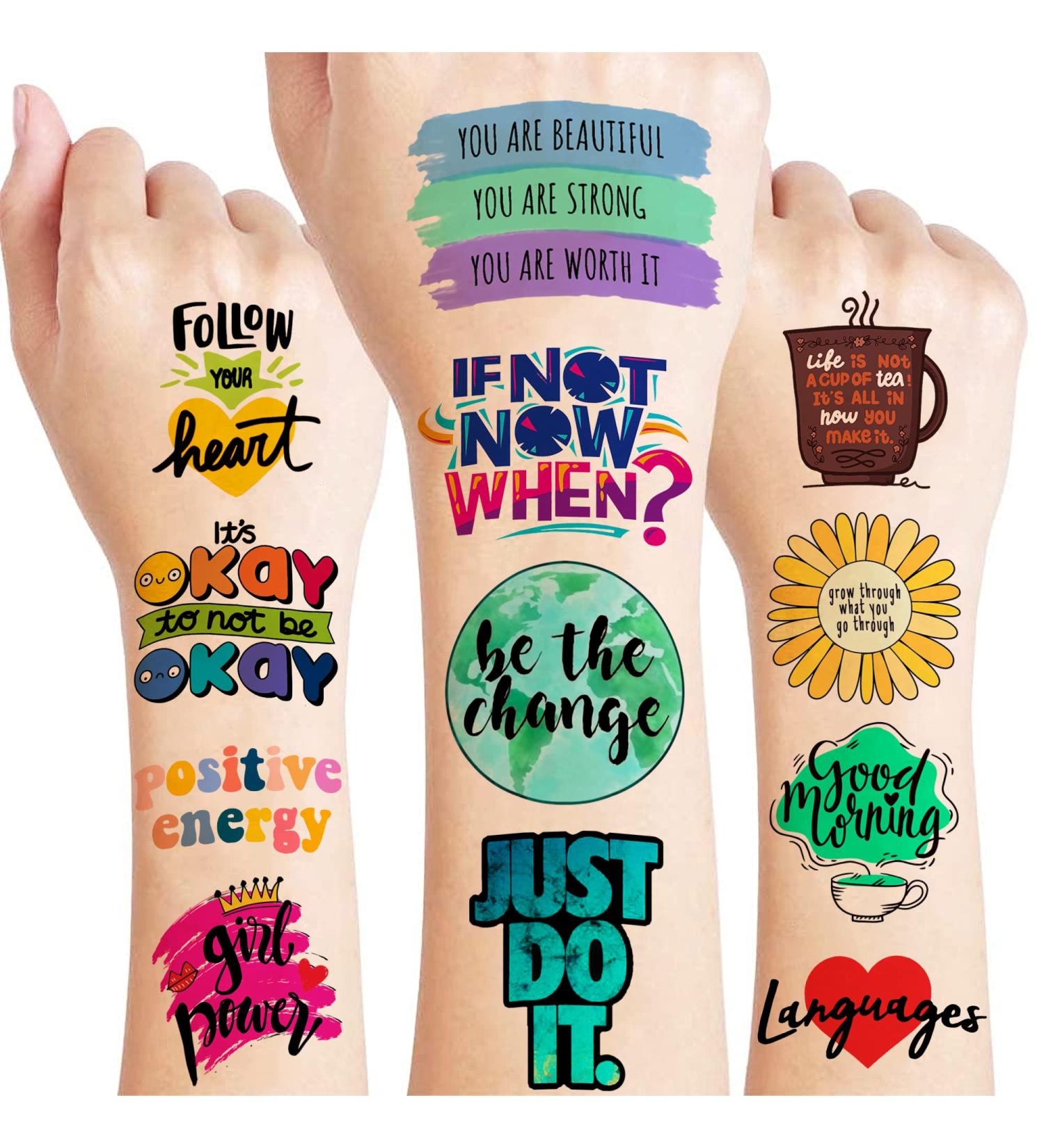 Motivational Inspirational Temporary Tattoos - 8 Sheets/96 PCS | Cute Quote Stickers for Kids - Birthday Party Favors, School Prizes, Carnival Decorations - Buy Online on GoSupps.com