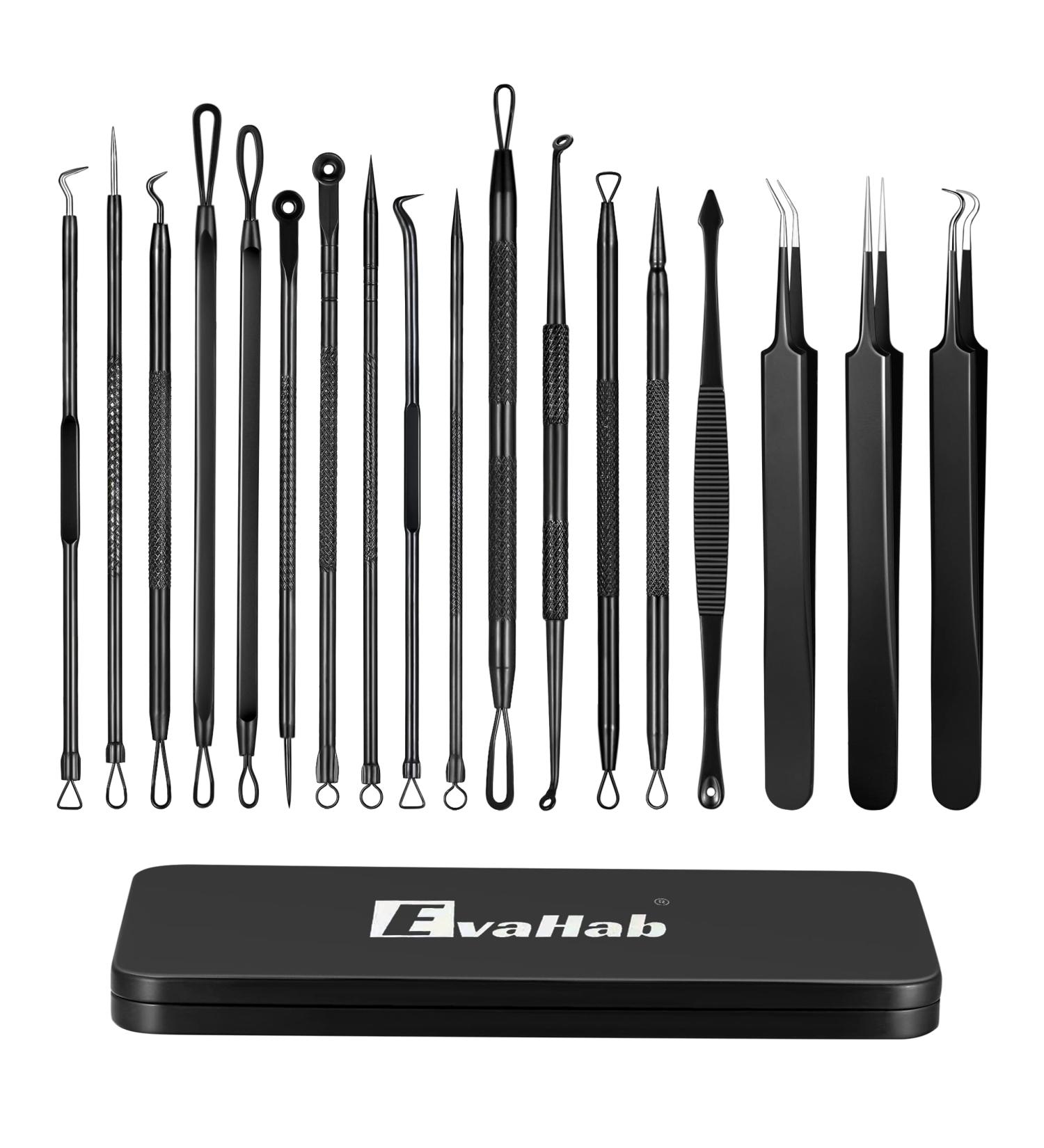 Blackhead Remover Pimple Popper Tool Kit - 19 Pcs Professional Extractor Set for Face and Nose - Stainless Steel Comedone and Whitehead Extractor with Metal Case (Black) - Buy Online on GoSupps.com
