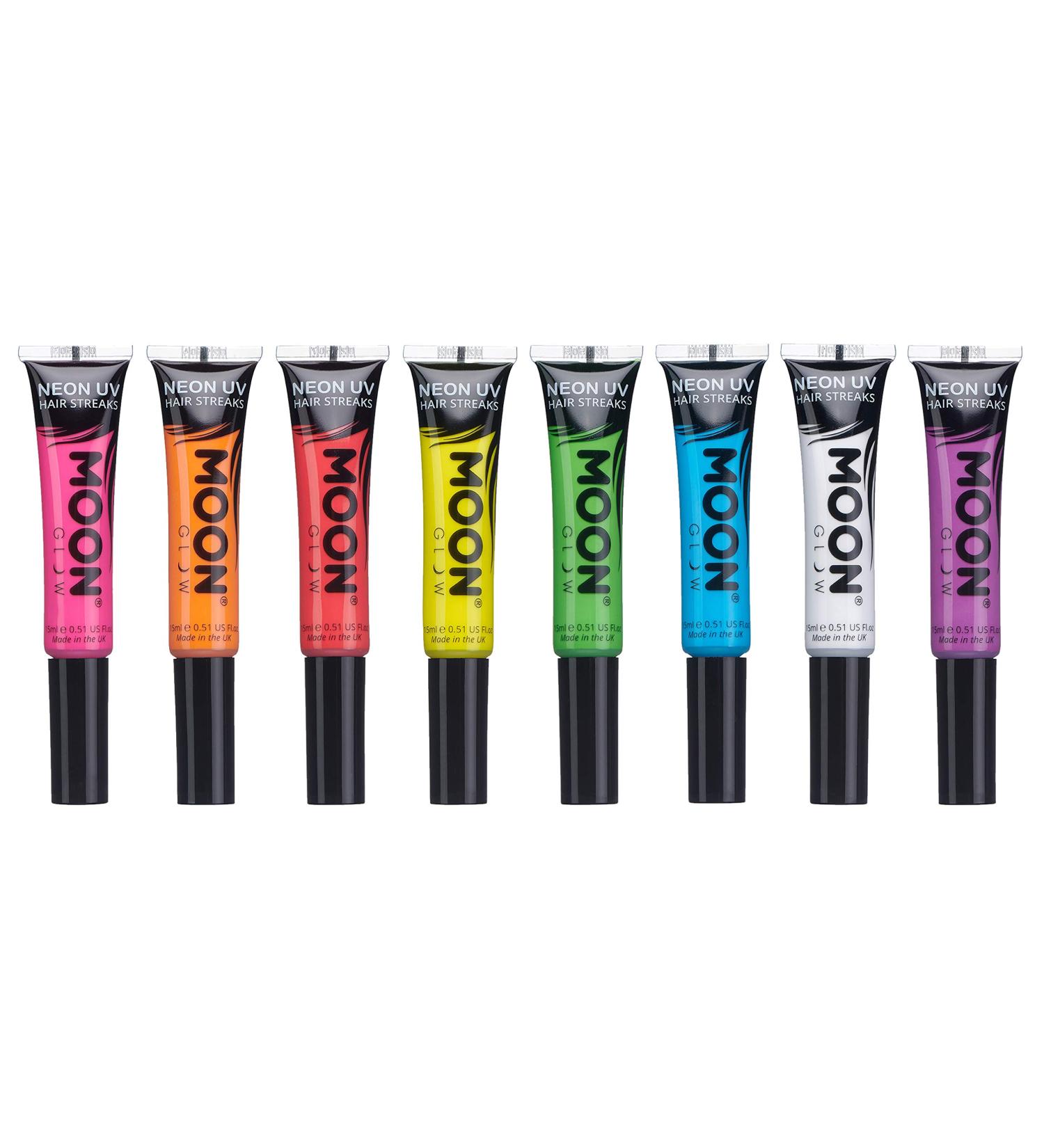 Neon UV Hair Colour Streaks Set | 8 Colors | Wash out Hair Dye Mascara | UV Glow - Buy Online on GoSupps.com
