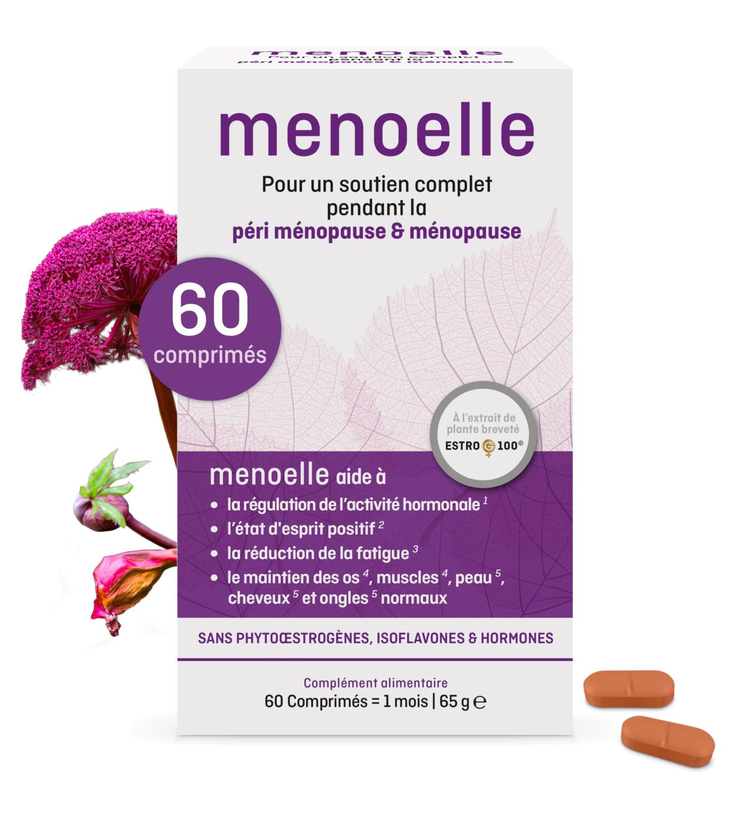 Menoelle - Menopause & Pre-Menopause Food Supplement - Heat Blushes Treatment - Natural EstroG-100 Extract Vitamins & Minerals - 60 Tablets - Women's Wellness without Hormones - Buy Online on GoSupps.com