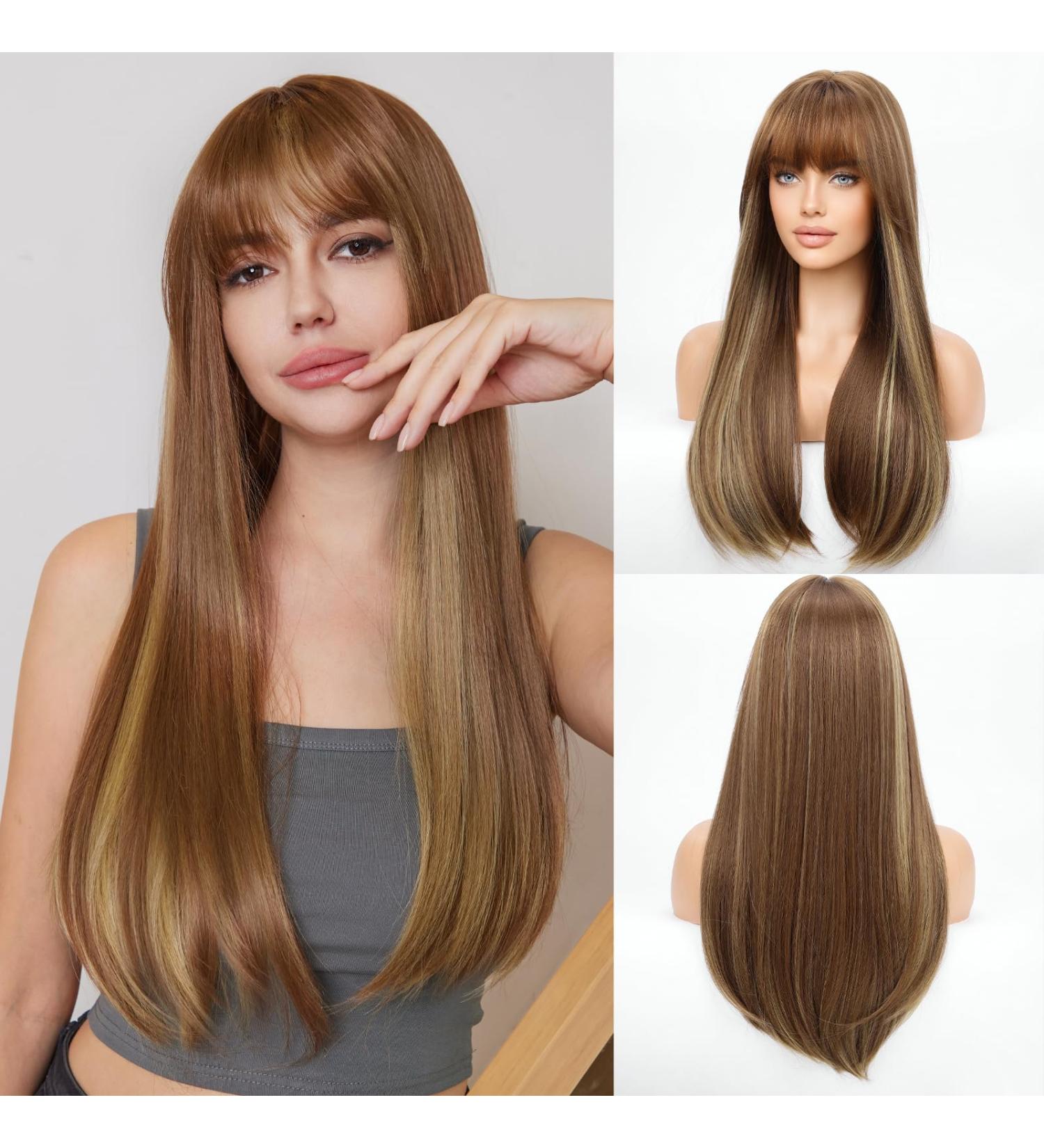 HAIRCUBE Long Brown Wigs for Women | Highlights Straight Fringe Daily Wear - Buy Online on GoSupps.com