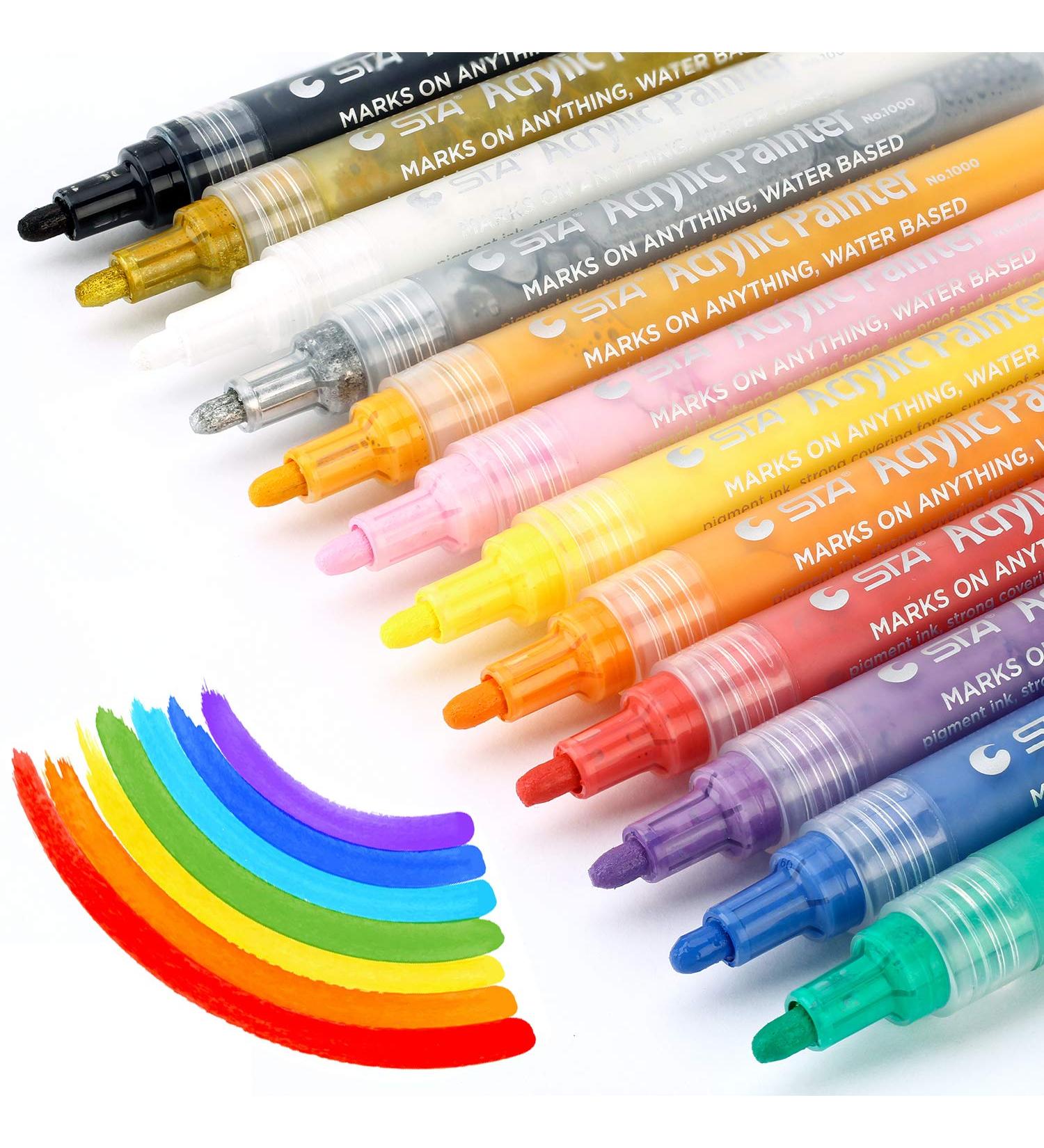 MISULOVE Acrylic Paint Pens - 12 Medium Tip Colors | Waterproof Ink for Rock, Wood, Glass, Metal & Ceramic | DIY Craft Making Supplies - Buy Online on GoSupps.com