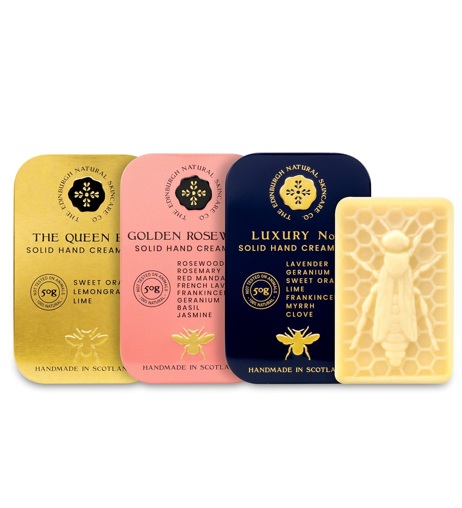 Moisturising Solid Hand Cream Bars | For Dry & Sensitive Hands Queen Bee Golden Rosewood Luxury No.1 | Natural Hand Cream | Luxury Gift | Cruelty Free | Edinburgh Skincare Company - Buy Online on GoSupps.com