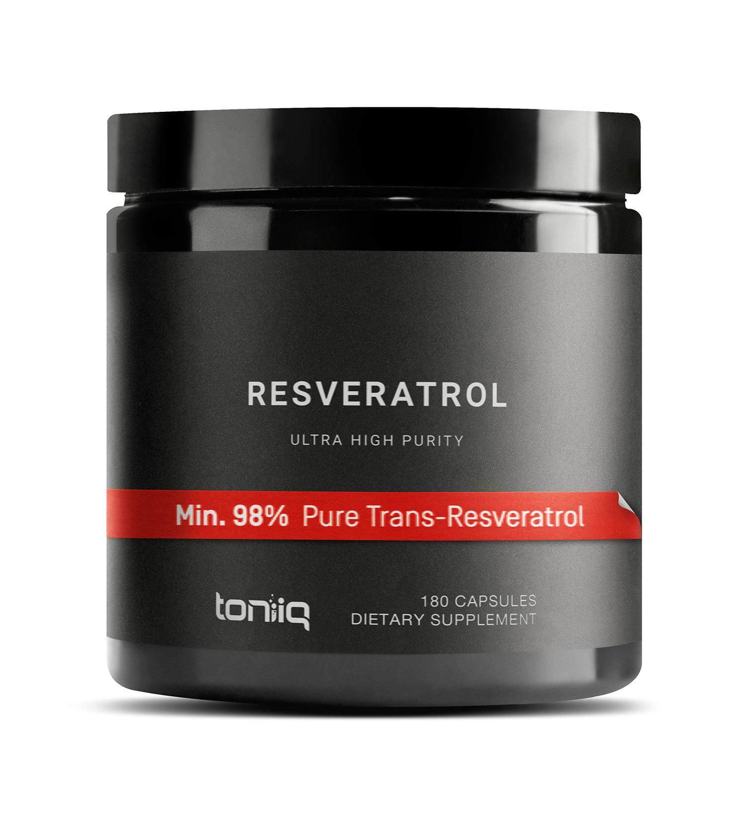 Toniiq Ultra High Purity Resveratrol Capsules - 98% Trans-Resveratrol - Highly Purified and Bioavailable - 180 Caps Reservatrol Supplement 180 Count (Pack of 1) - Buy Online on GoSupps.com
