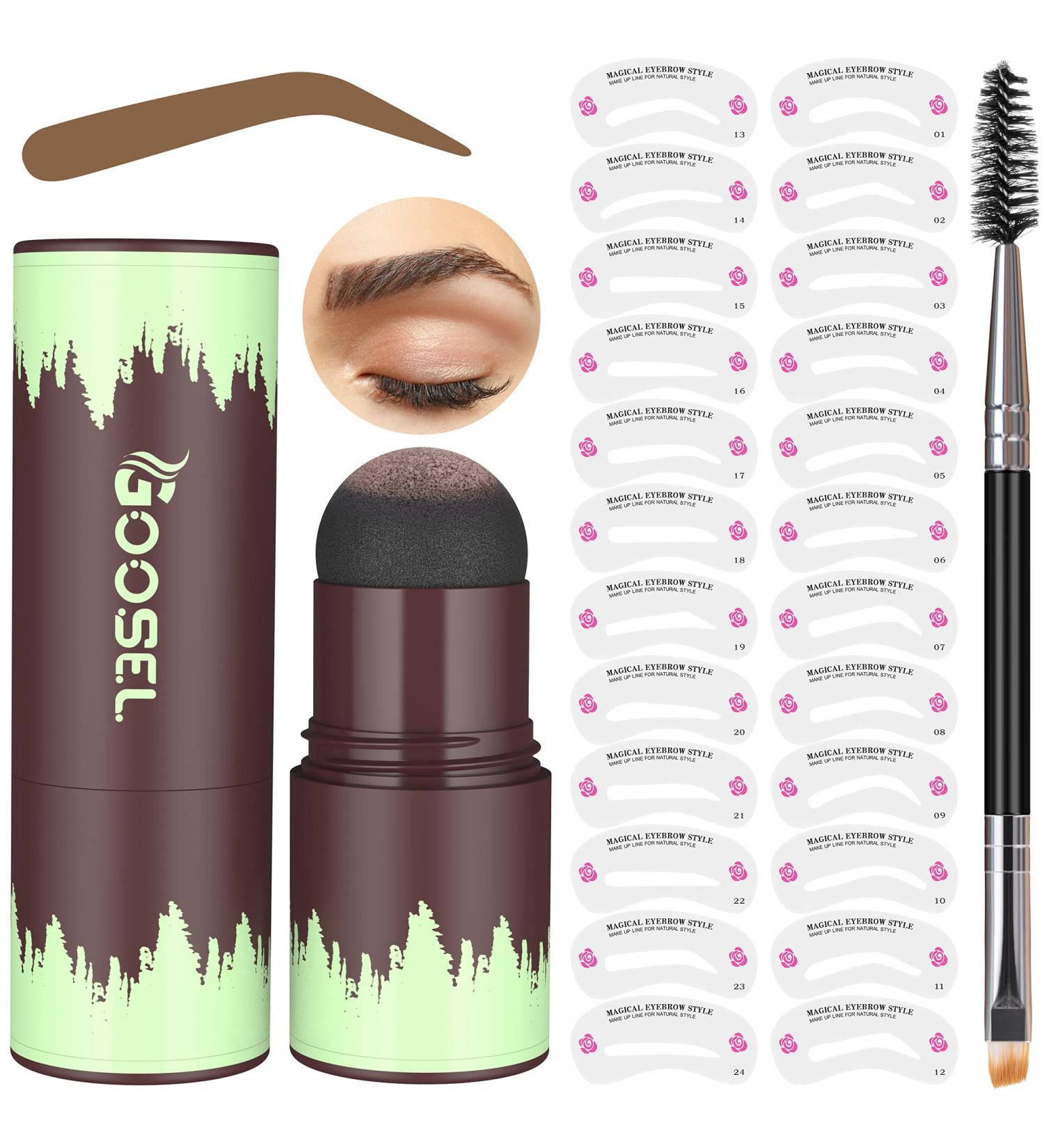 GOOSEL Eyebrow Stamp Stencil Kit - 24 Reusable Stencils & Brush - Waterproof Brow Shaping Makeup Tools (Brown) - Buy Online on GoSupps.com