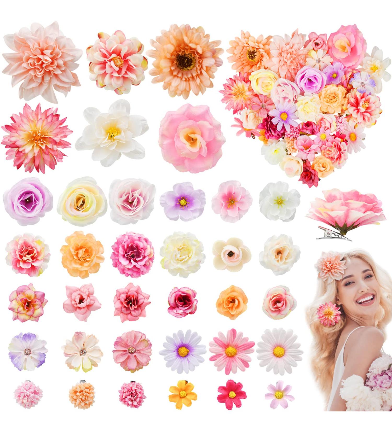 36 Pack Flower Hair Clips | Boho Bride Rose Hair Accessories for Women | Wedding Hairpin Brooch Pin for Girls - Buy Online on GoSupps.com