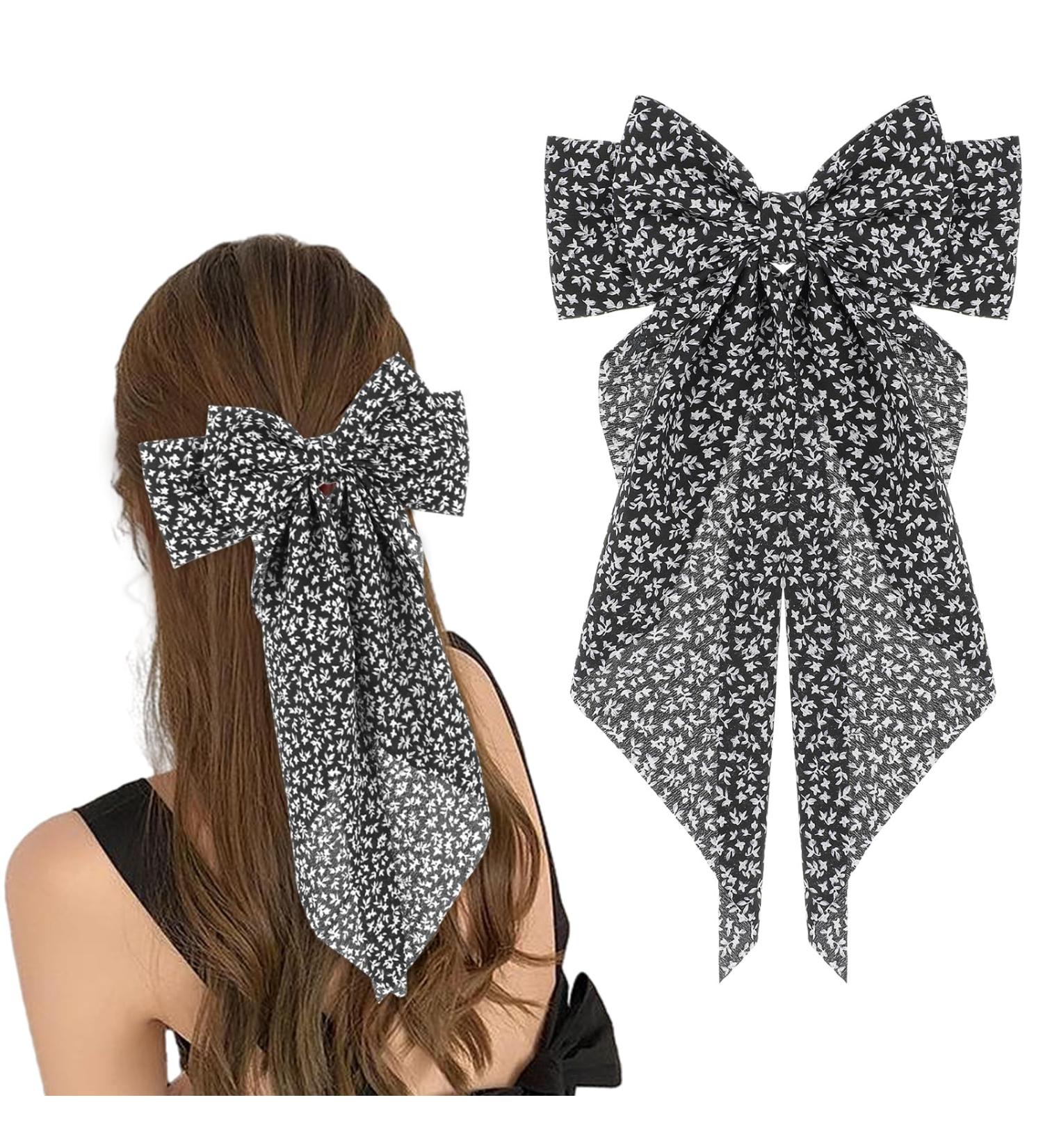 Wllhyf Large Bow Hair Clips - 90s Satin Hairpins for Women & Girls | Stylish Black French Band Accessories - Buy Online on GoSupps.com