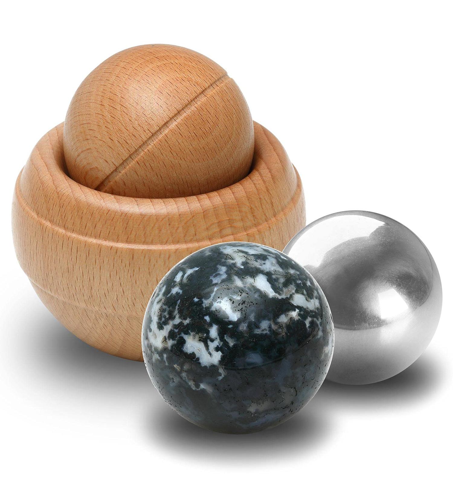 Kernpower BodyRoller Massage Roller - Natural Stone Stainless Steel & Wooden Balls in Jute Bag | Premium Red Beech Wood International Shipping - Buy Online on GoSupps.com