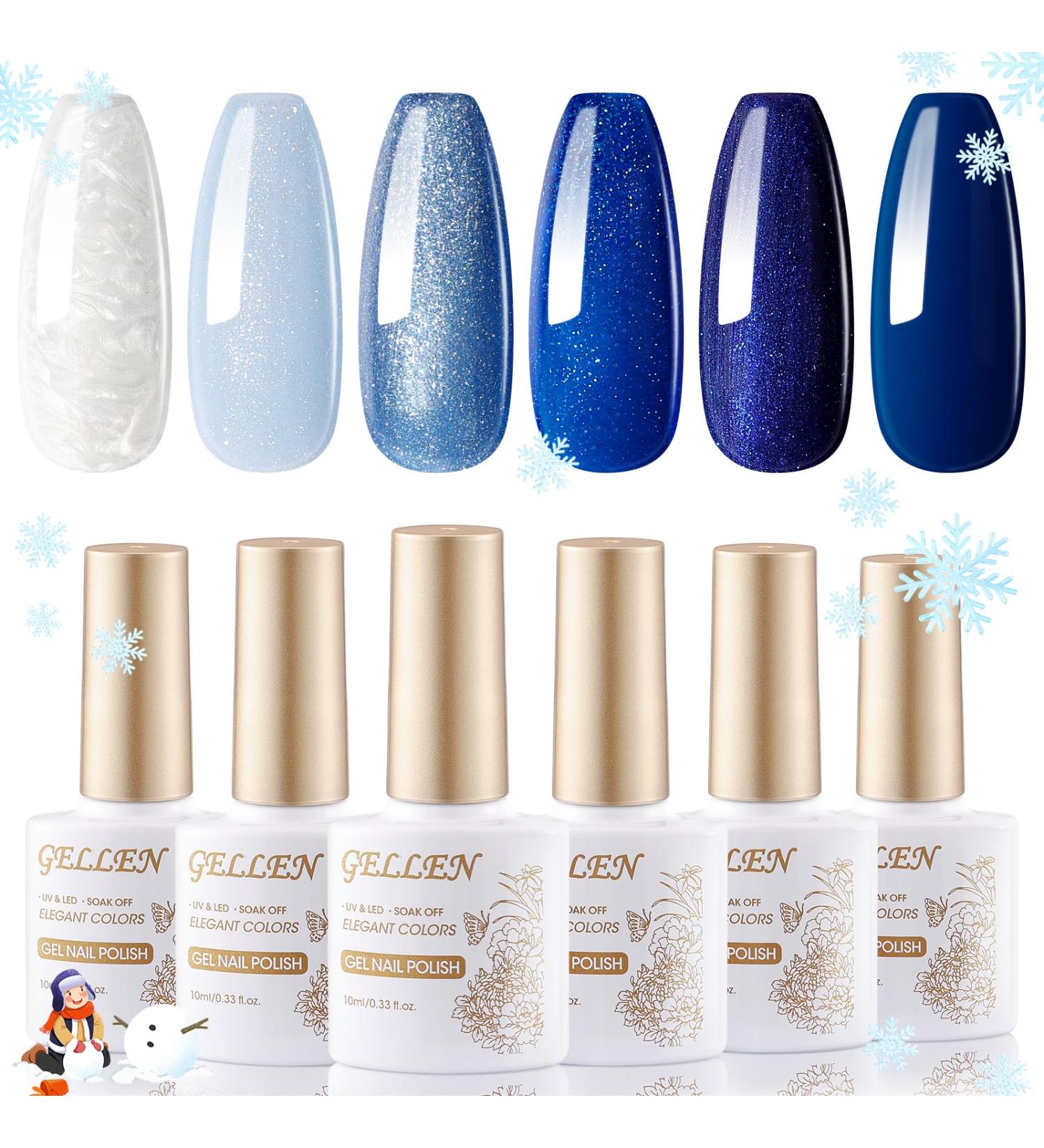 Gellen Gel Nail Polish Set 6 Colors 10ML Navy Royal Blue Shades Glitter Pearlescent White Gel Polish Kit Soak Off UV Gel X Nail Art Design DIY Salon Manicure Christmas Nails Gift for Women Mom Enjoy the Blue - Buy Online on GoSupps.com