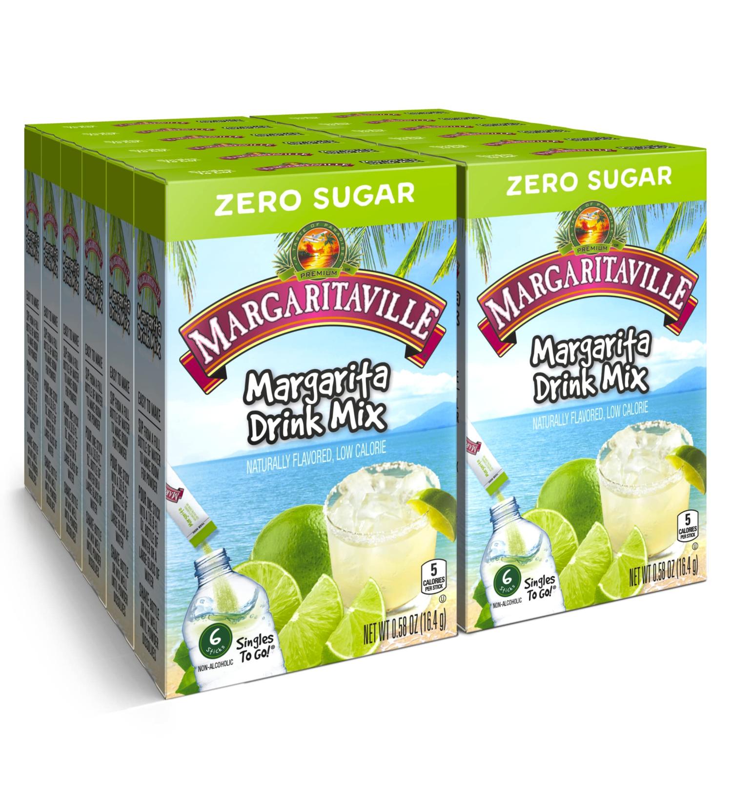 Margaritaville Singles to Go Water Drink Mix - Margarita Flavored Non-Alcoholic Powder Sticks | 72 Servings, 0.65oz per Pack (Pack of 12) - Buy Online on GoSupps.com