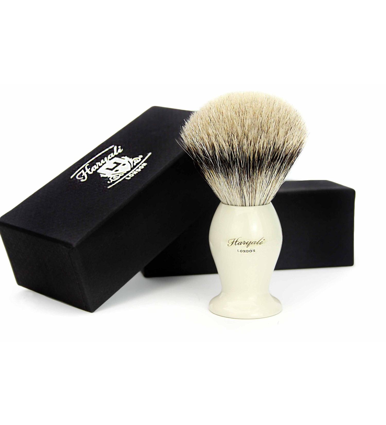 Ivory Colour Base/Handle Men's Shaving Brush. Comes with Four Different Type of Pure Badger Hair to Choose. Perfect and Easy to Maintain Hair. Comes in a Designer Box. (Sliver Tip Badger Hair)