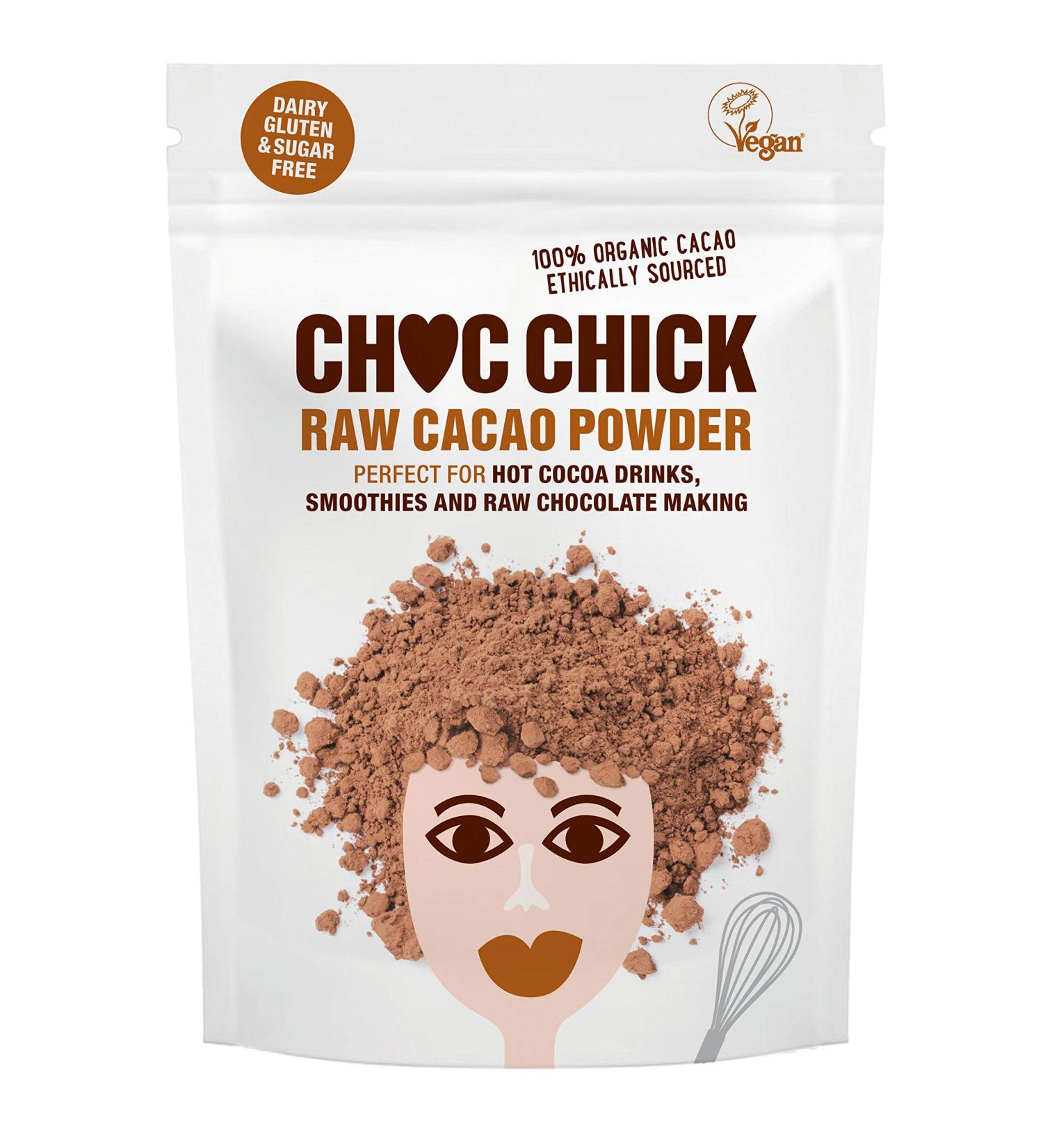 Choc Chick Organic Cacao Powder 250g - Natural Unsweetened Raw and Non-Alkalised - Vegan Gluten Free and Sugar Free - Perfect for Hot Chocolate Baking Whizzing and Raw Chocolate Making