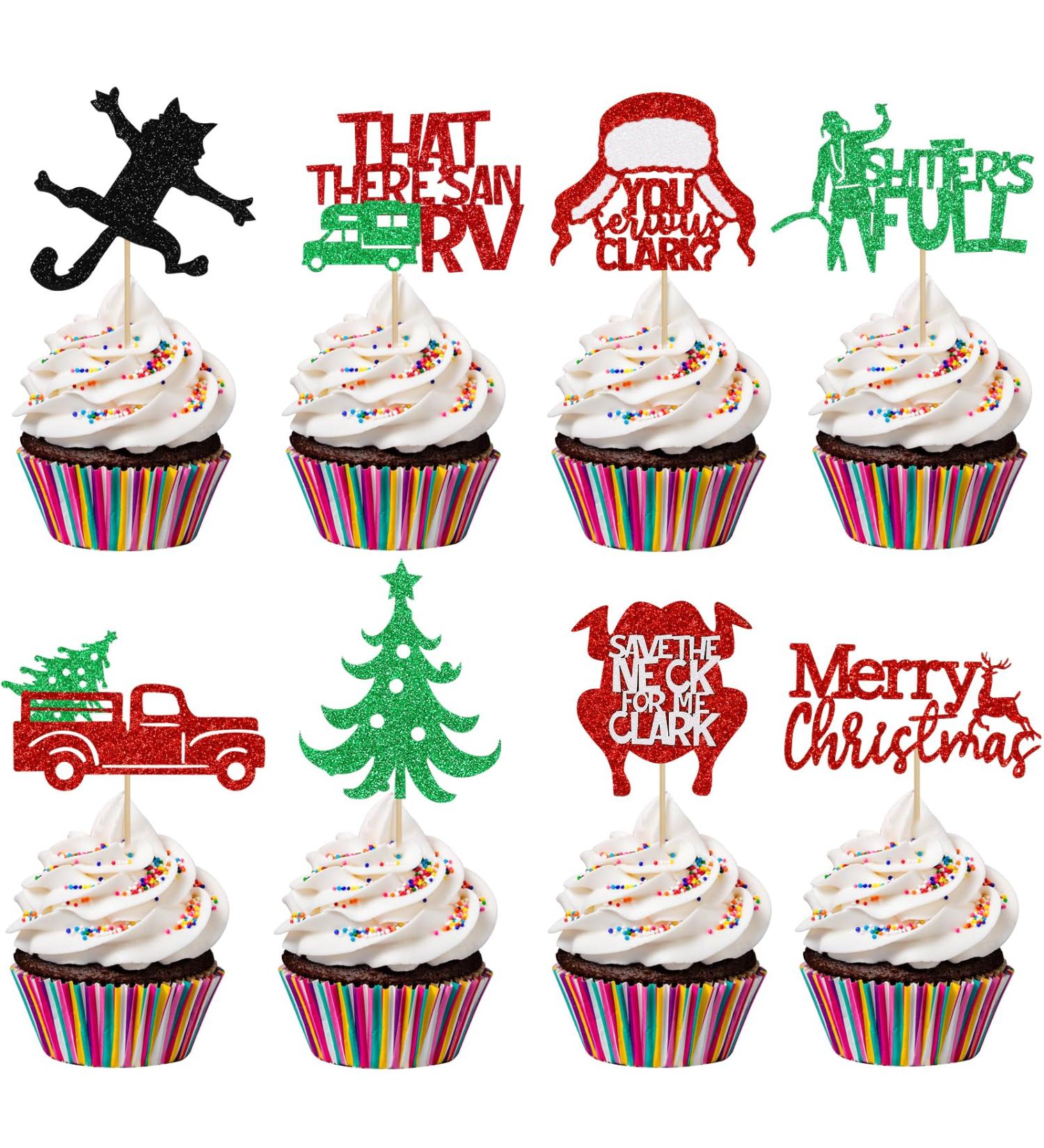 Red Merry Christmas Cupcake Toppers Funny Christmas Cupcake Toppers for Funny Christmas Party Decorations