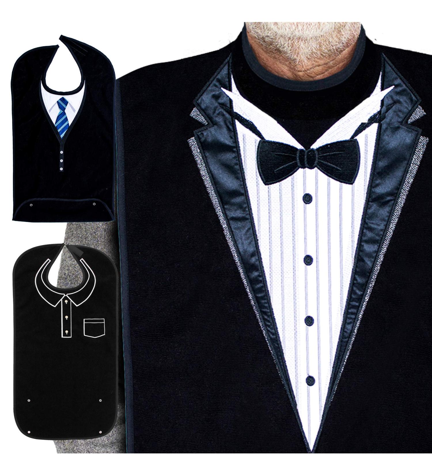 Classy Pal Adult Bib for Men - Dress n Dine Clothing Protector - Waterproof & Reusable - Tuxedo Design - Buy Online on GoSupps.com