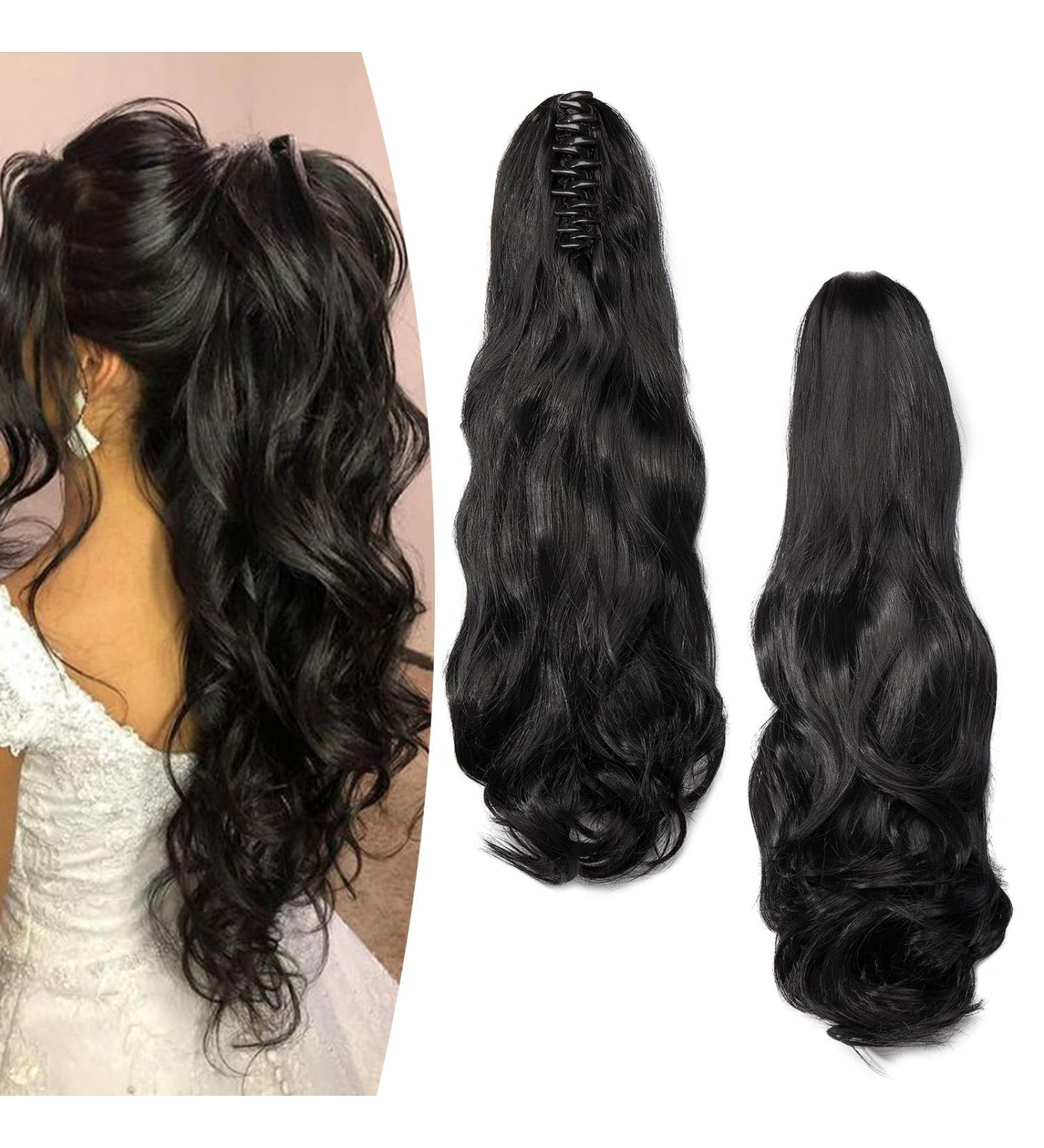 50cm Black Curly Ponytail Extensions - Gairyan Synthetic Hair Claw Clip-In Braid for Women - Buy Online on GoSupps.com