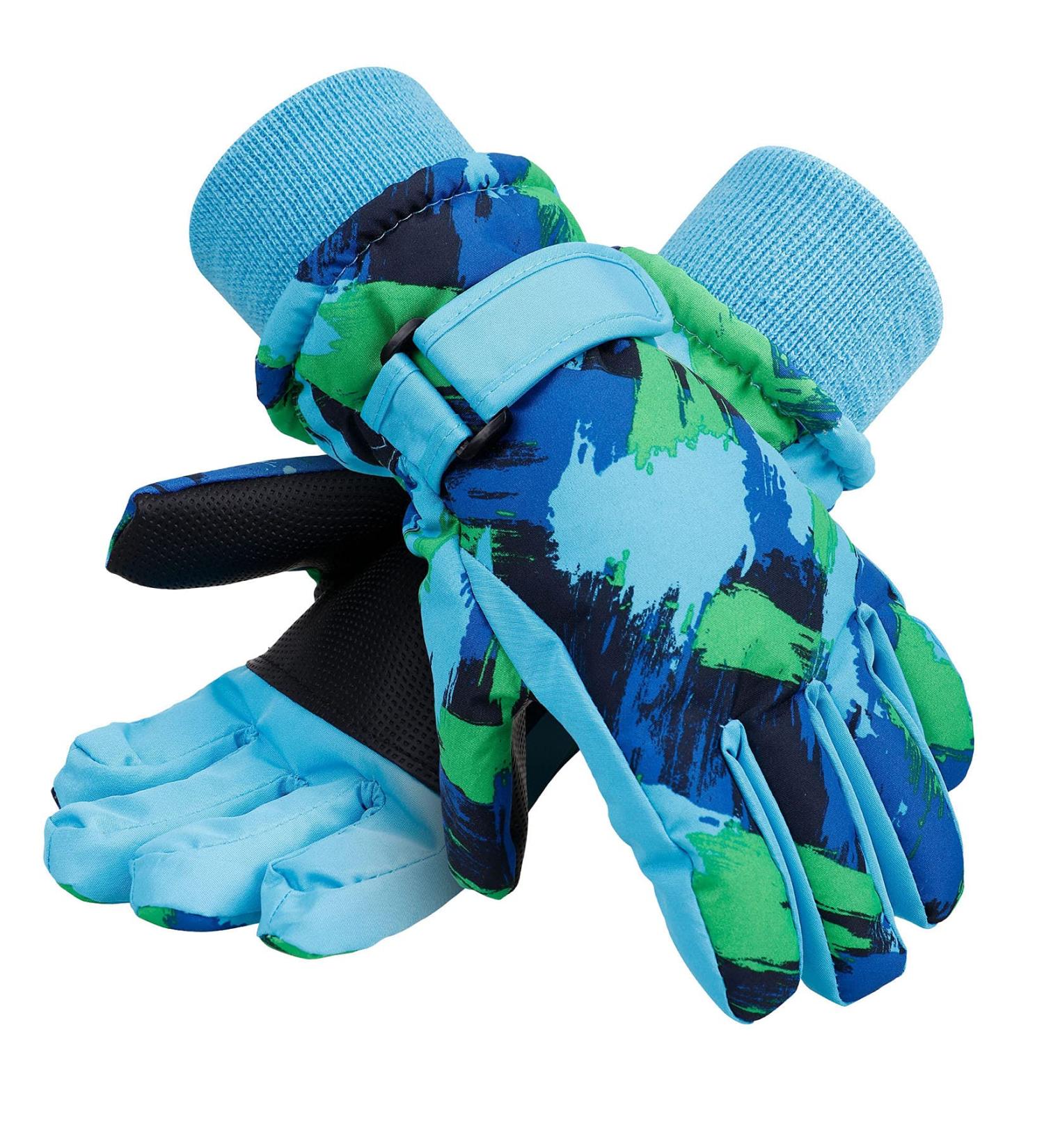 Kids Winter Gloves | Waterproof Snow Ski Gloves for Boys Girls | Blue Green | Size S (4-6 years) - Buy Online on GoSupps.com