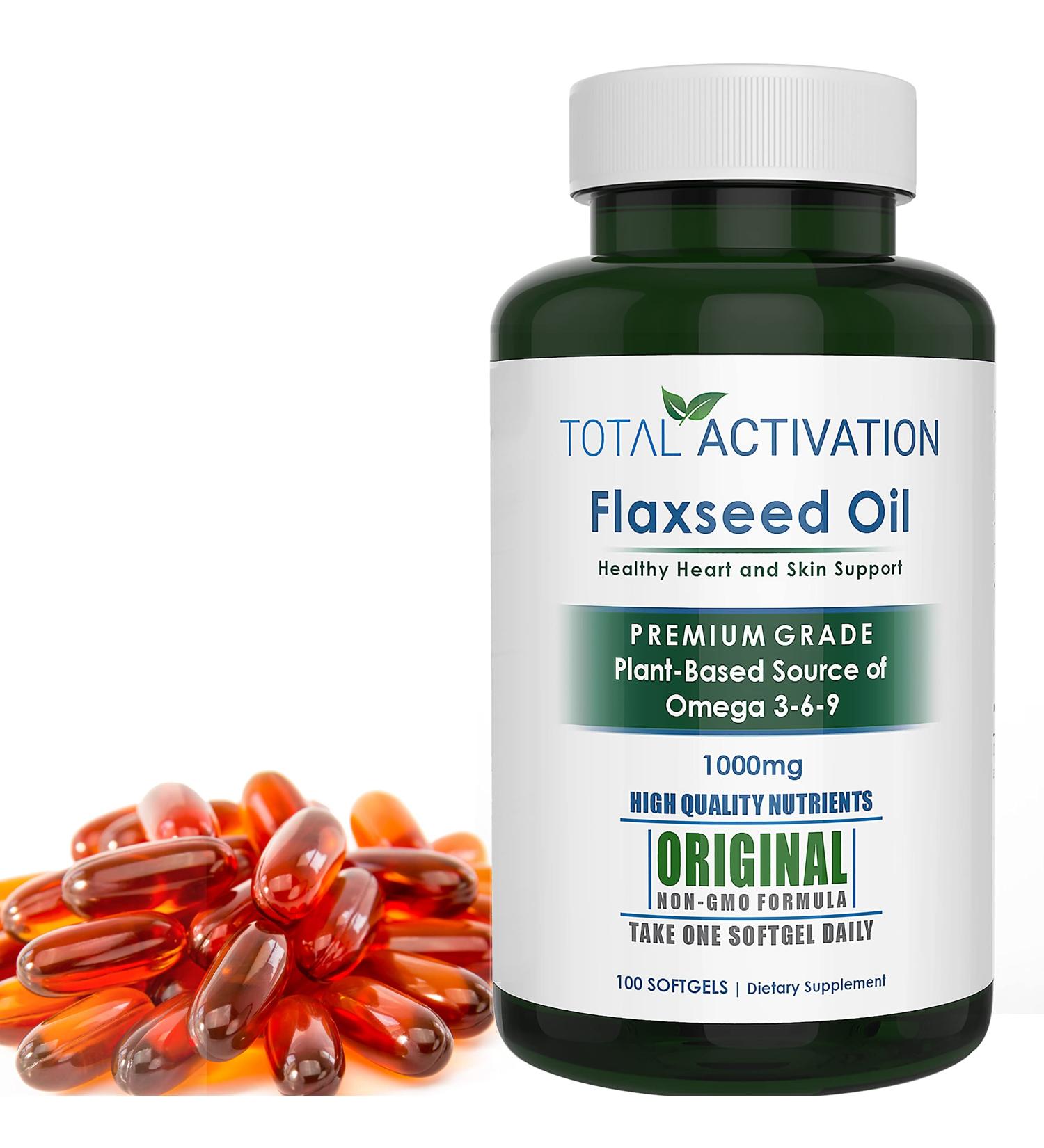 Organic Flaxseed Oil 1000mg Omega-3 Immune System Booster | Omega 3 6 9 from ALA | Supports Heart Health, Hair, Skin, Nails | 100 Liquid Softgels - Buy Online on GoSupps.com