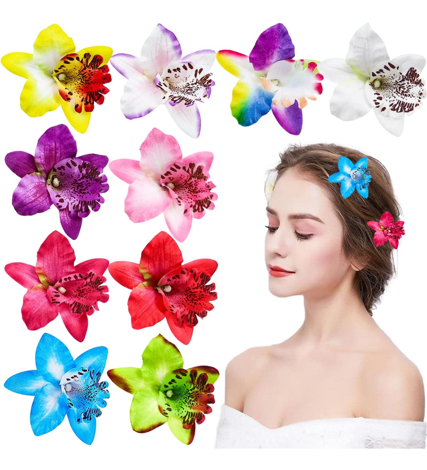 10-Pack Orchid Flower Hair Clips - Bohemian Hair Pins for Women and Girls - Buy Online on GoSupps.com