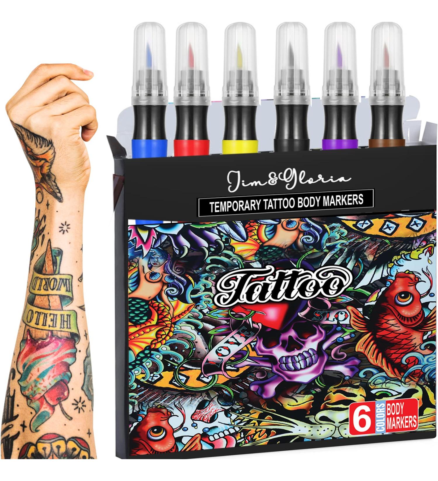 Jim&Gloria Body Tattoo Markers - 6 Colors Temporary Tattoo Kit for Teen Girls - Trendy Kawaii Gifts for Birthday, Halloween, Day Of The Dead & Christmas - Buy Online on GoSupps.com