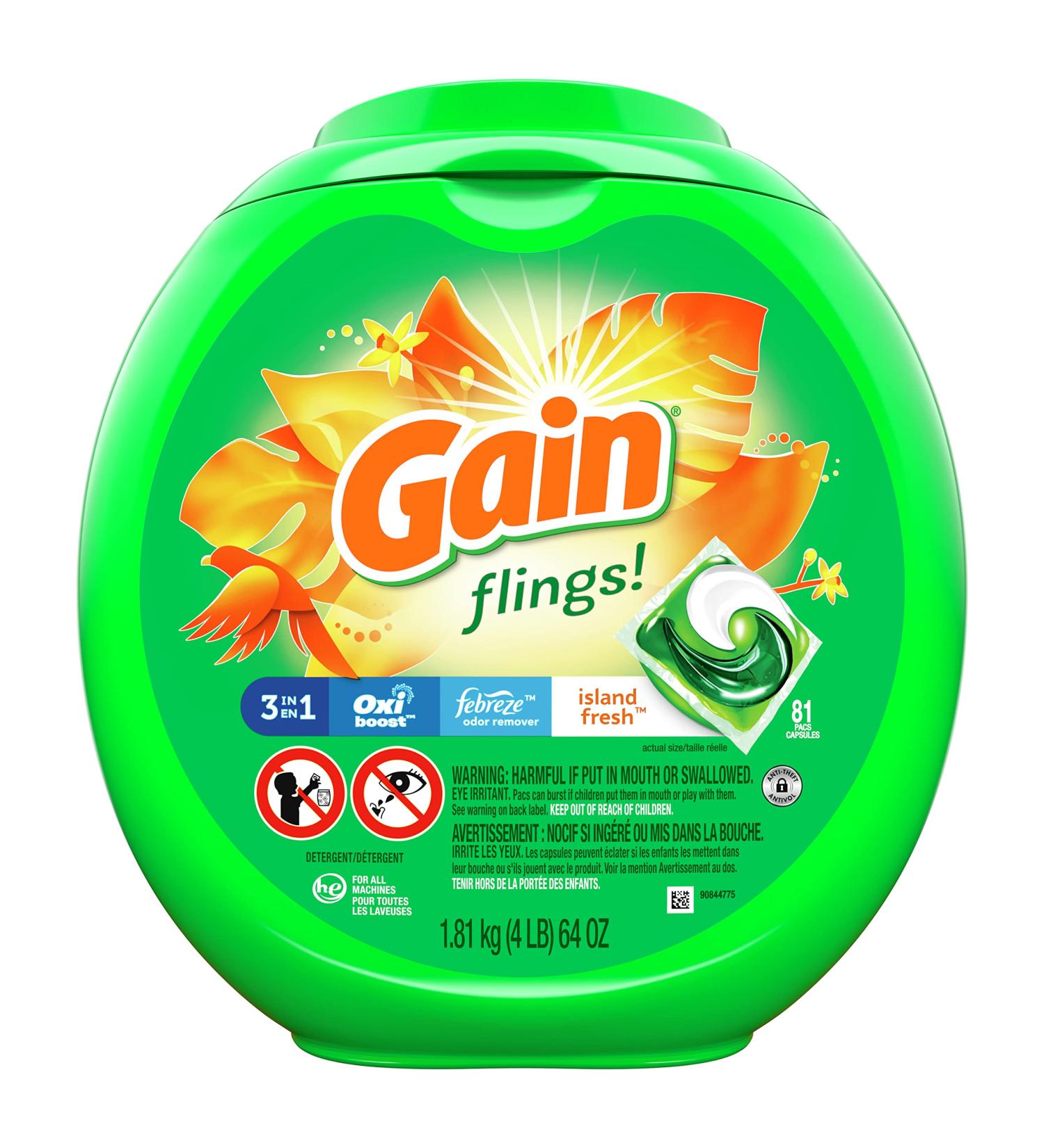 Gain Flings Laundry Detergent Pods, Island Fresh Scent, 81 Count - HE Compatible - Buy Online on GoSupps.com