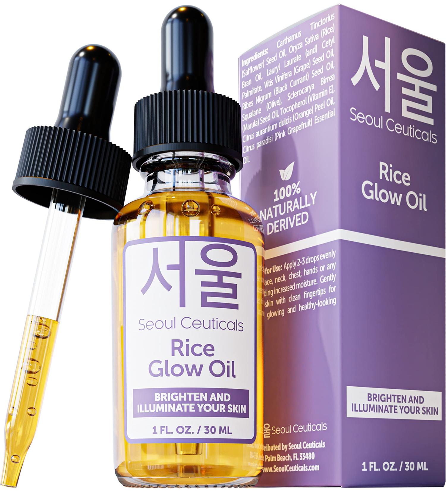 SeoulCeuticals Rice Bran Oil - Korean Glow Facial Oil with Squalene & Vitamin E | Cruelty-Free K-Beauty for Dewy Skin (1oz) - Buy Online on GoSupps.com