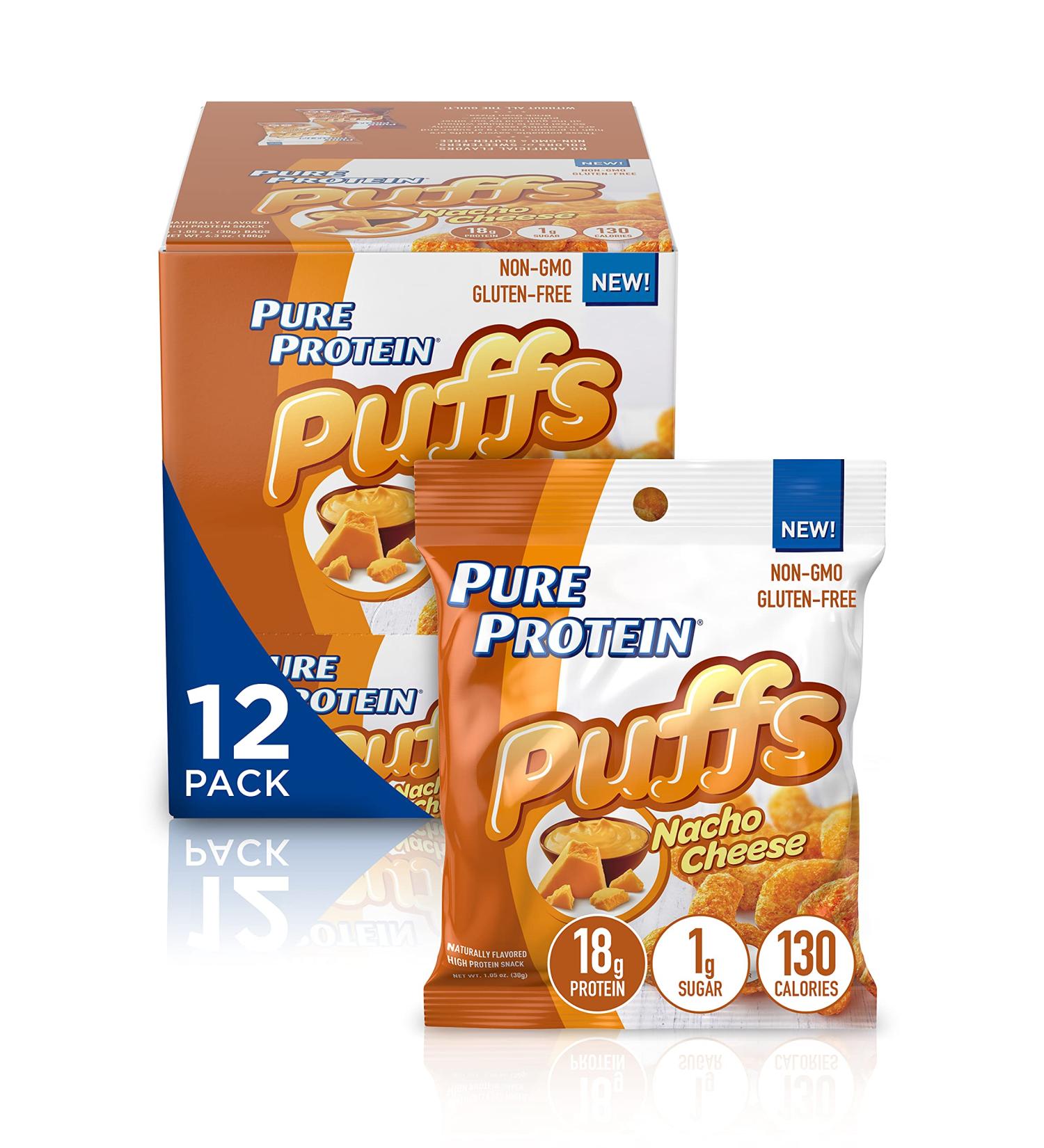 Pure Protein Puffs Nacho Cheese Snack 18g High Protein 1.05oz - 12 Count - Buy Online on GoSupps.com