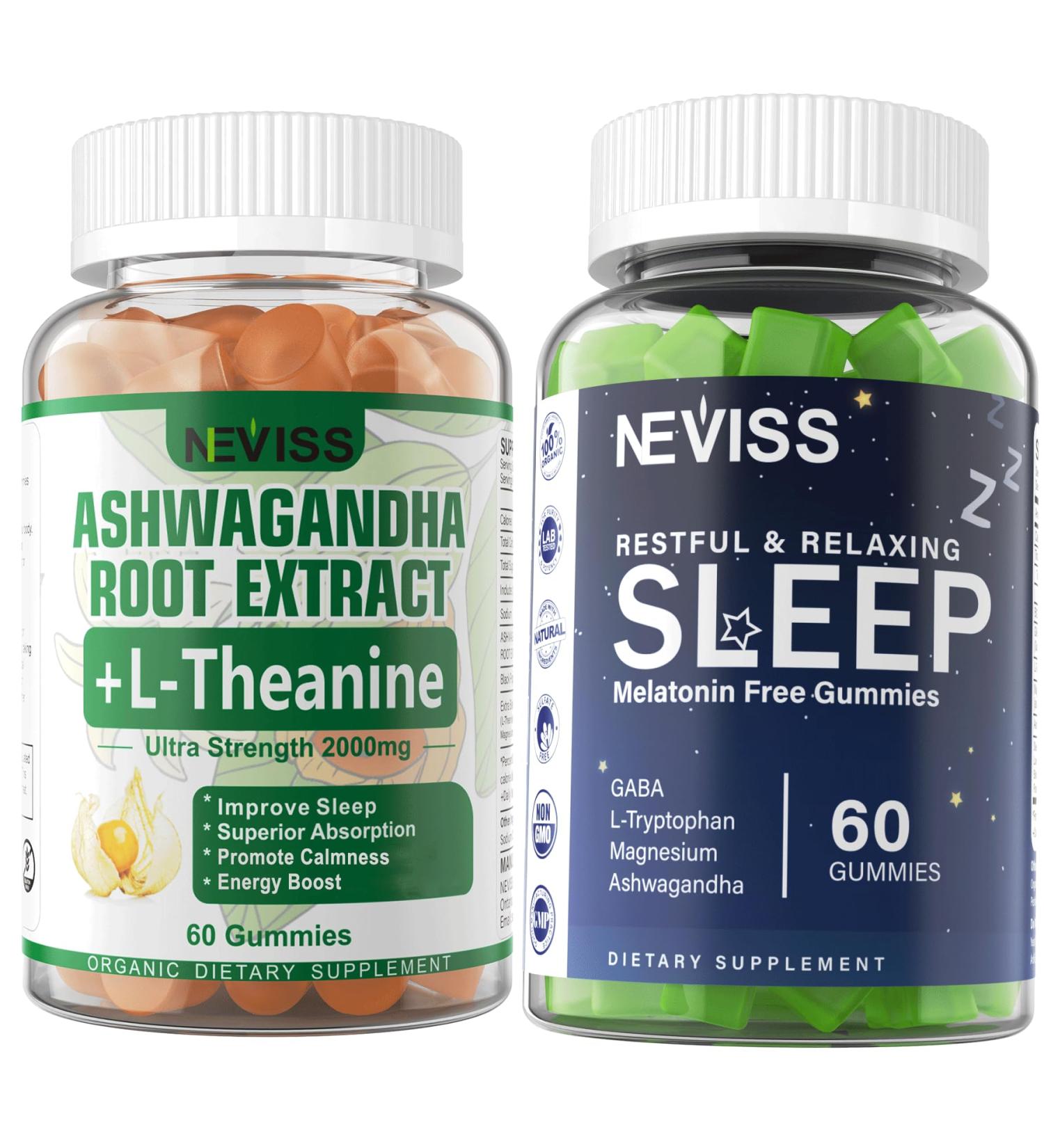 NEVISS Melatonin Free Sleep Gummies + Ashwagandha Gummies 2000mg - Buy Online on GoSupps.com