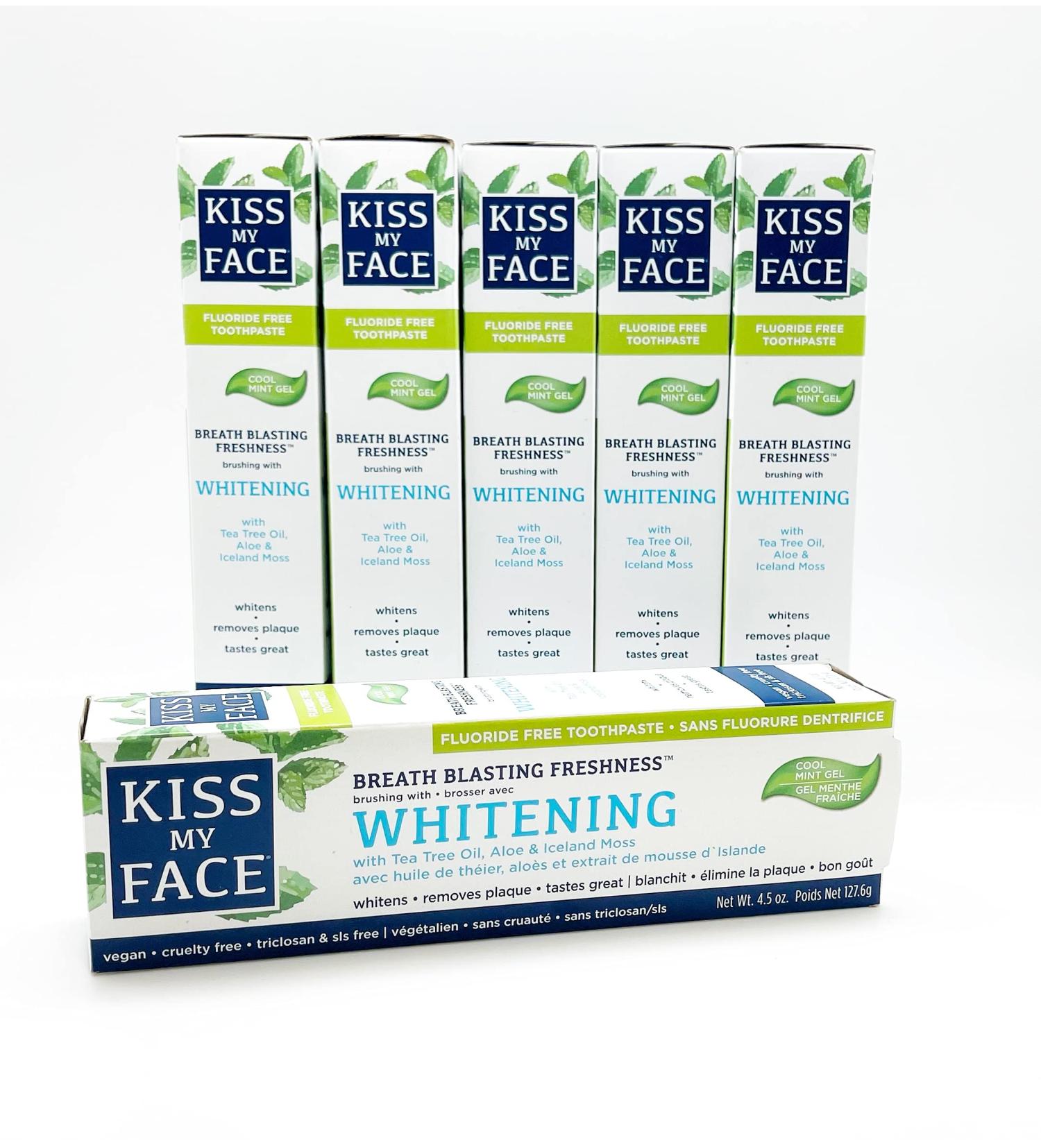 Kiss My Face Toothpaste Whitening Cool Mint 4.5 Ounce (Flouride-Free) (133ml) (6 Pack)