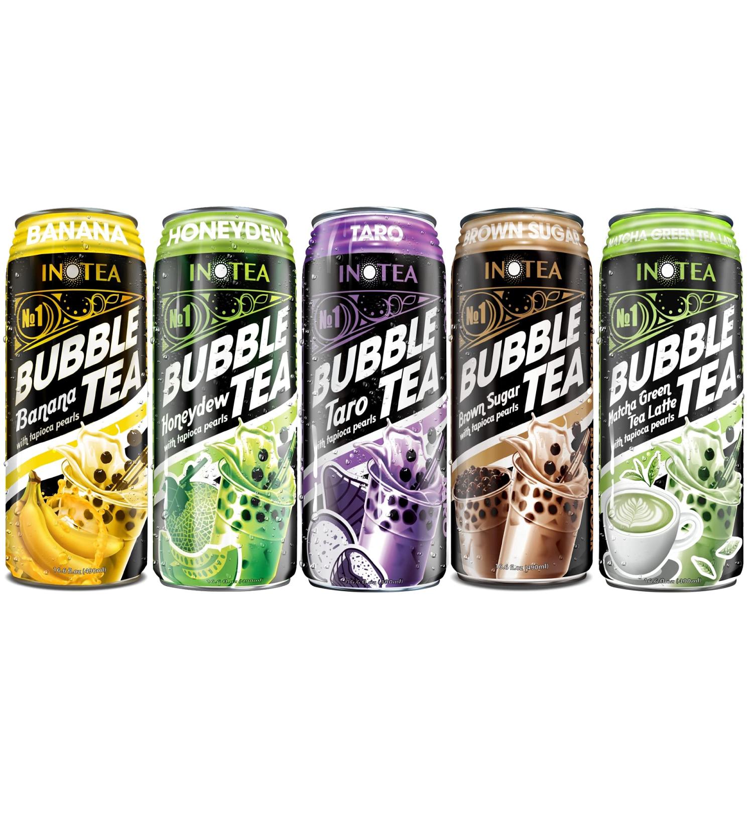 (INOTEA Bubble Tea Variety Pack) 5 Flavors Milk Tea with Boba Pearls in a Can - 16.6oz/can - Buy Online on GoSupps.com