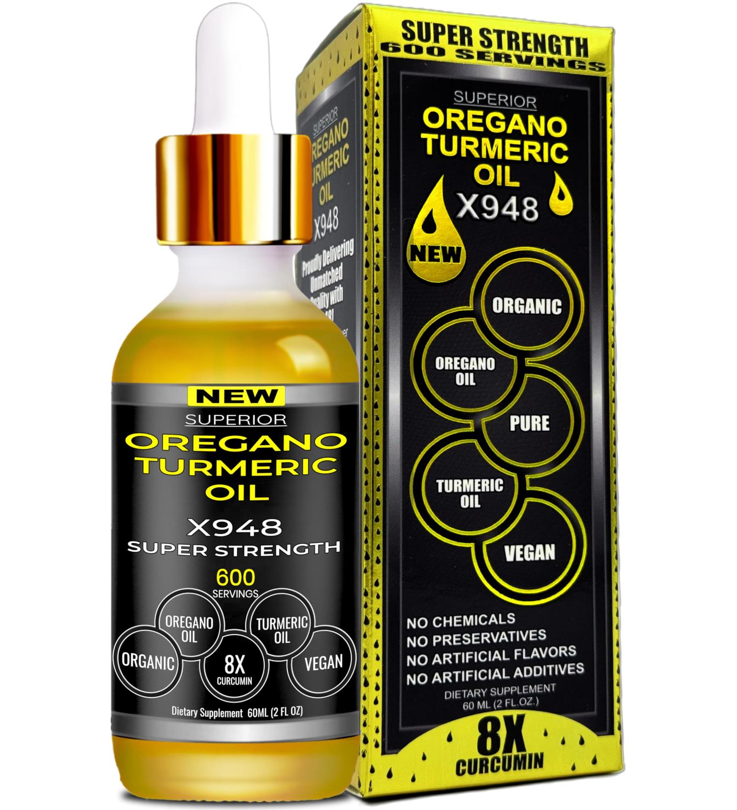 Pure Oregano Turmeric Oil Drops Super Strength - 6 Month Supply, Organic Liquid Turmeric Curcumin Supplement with Oregano Oil Food Grade