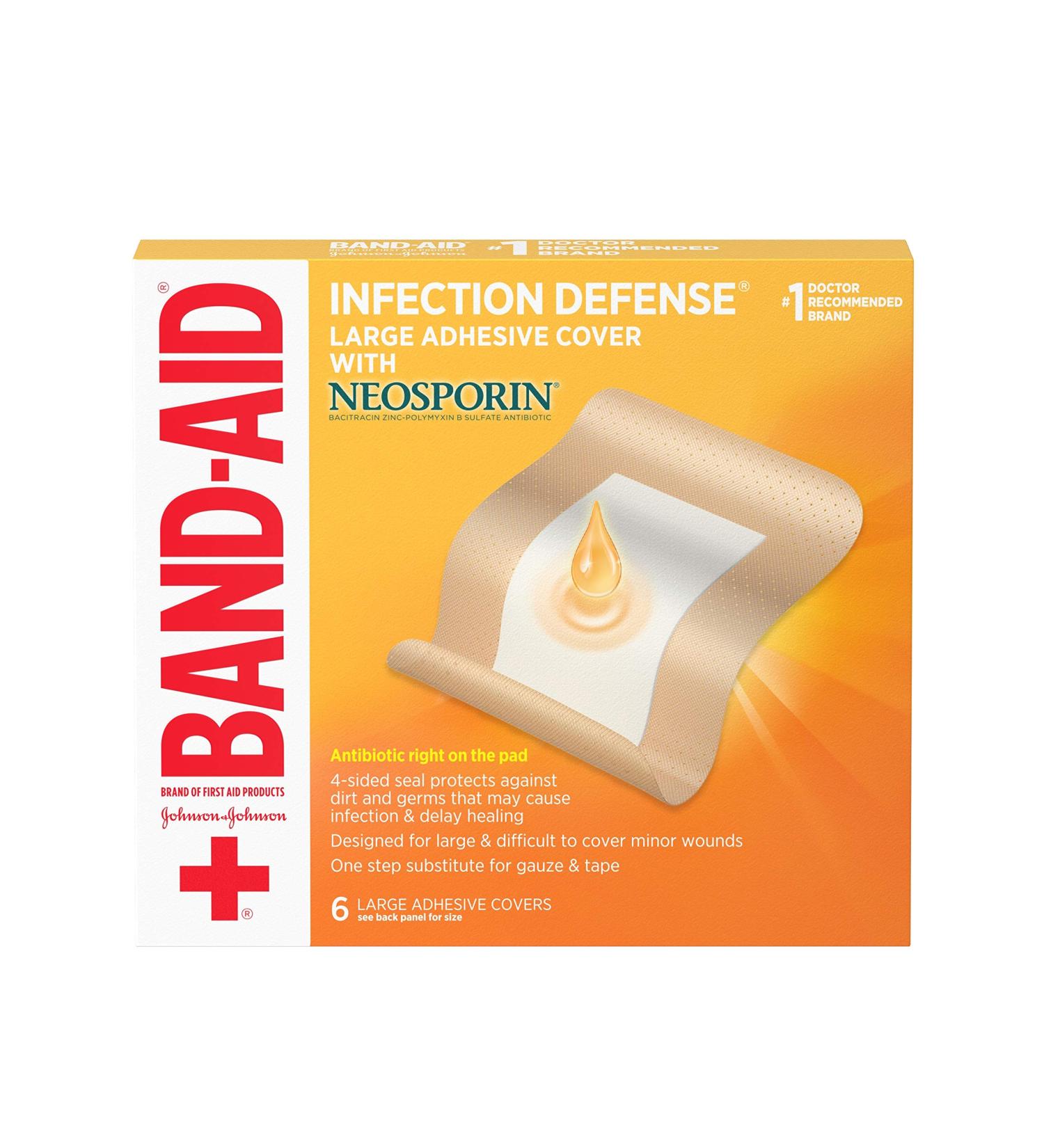 Band-Aid Infection Defense Wound Covers with Neosporin Antibiotic - 6 ct, Large - Buy Online on GoSupps.com